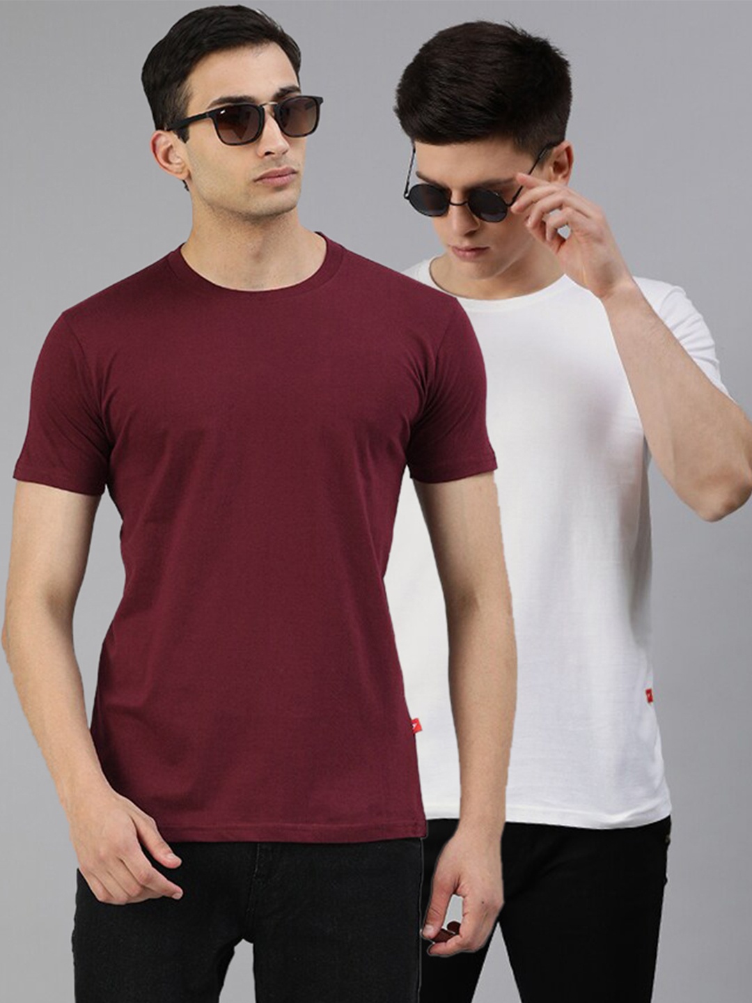 

UNSULLY Men Maroon & White Set Of 2 Cotton T-shirt