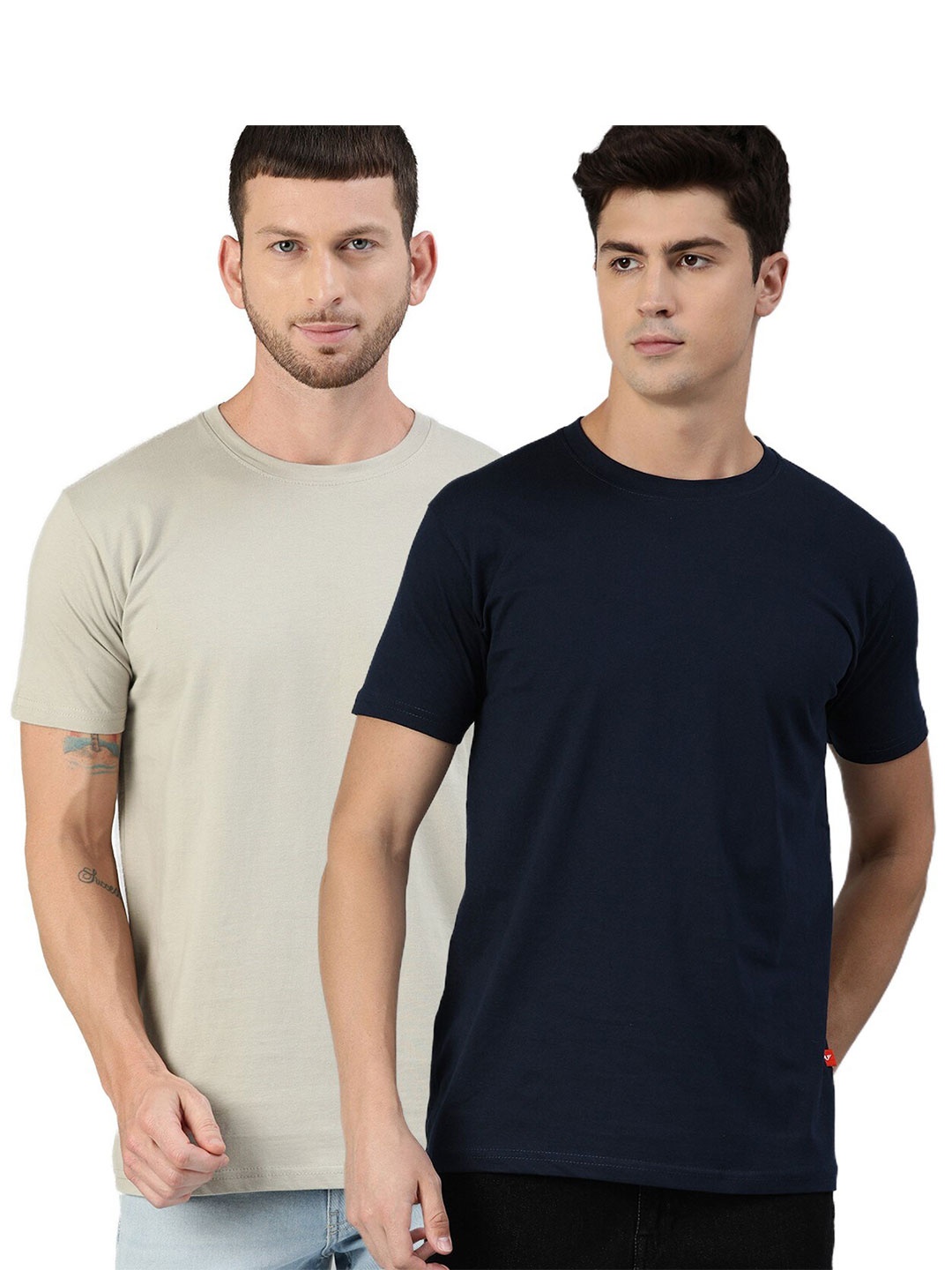 

UNSULLY Men Grey & Navy Blue Set Of 2 Cotton T-shirt