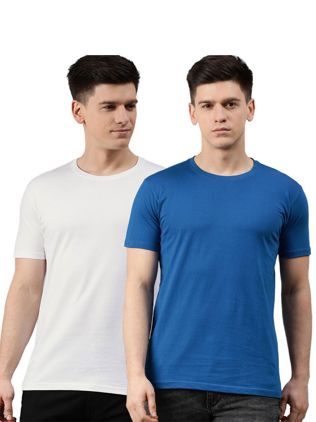 

UNSULLY Men White & Blue Pack of 2 Cotton Training or Gym T-shirt