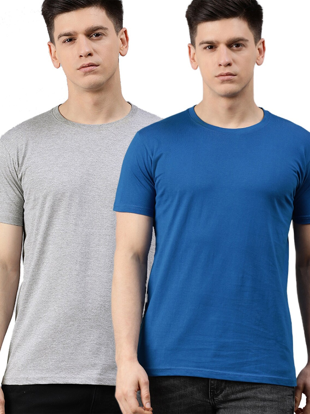 

UNSULLY Men Grey & Blue Set Of 2 Cotton T-shirt