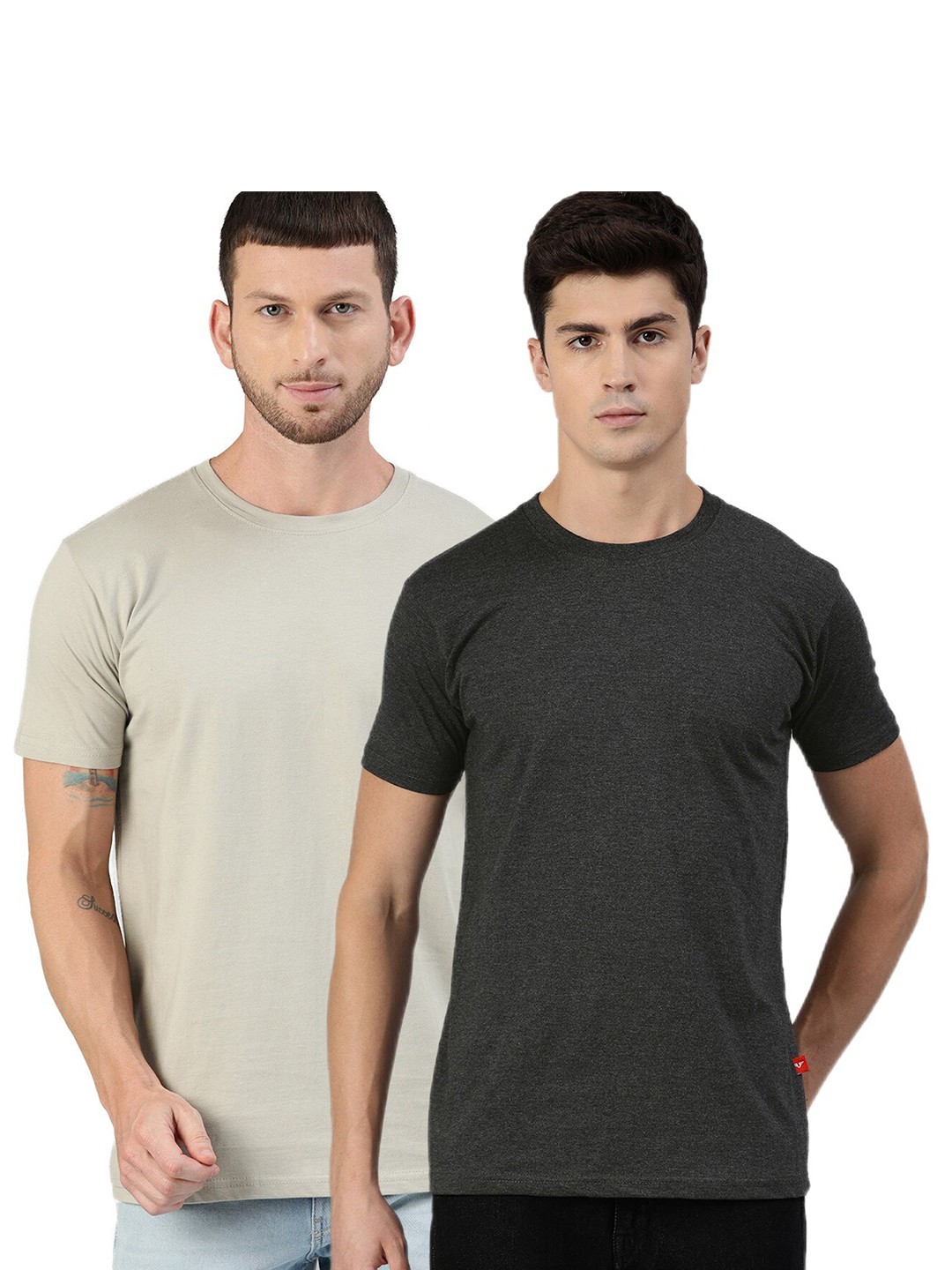 

UNSULLY Men Grey & Charcoal Pack of 2 Training or Gym Cotton T-shirt