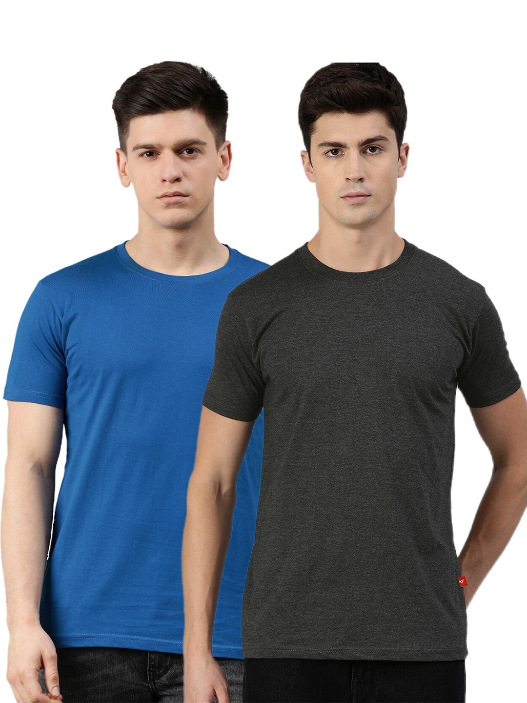

UNSULLY Men Blue & Charcoal Set Of 2 Training or Gym Pure Cotton T-shirt