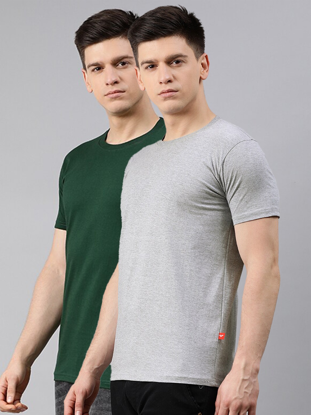 

UNSULLY Men Pack Of 2 Grey & Green Pure Cotton T-shirts