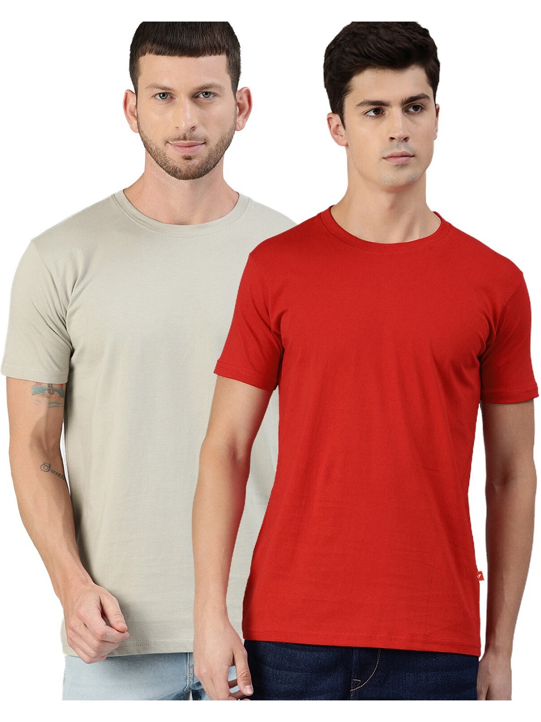 

UNSULLY Men Grey & Red Pack Of 2 Training or Gym Cotton T-shirt