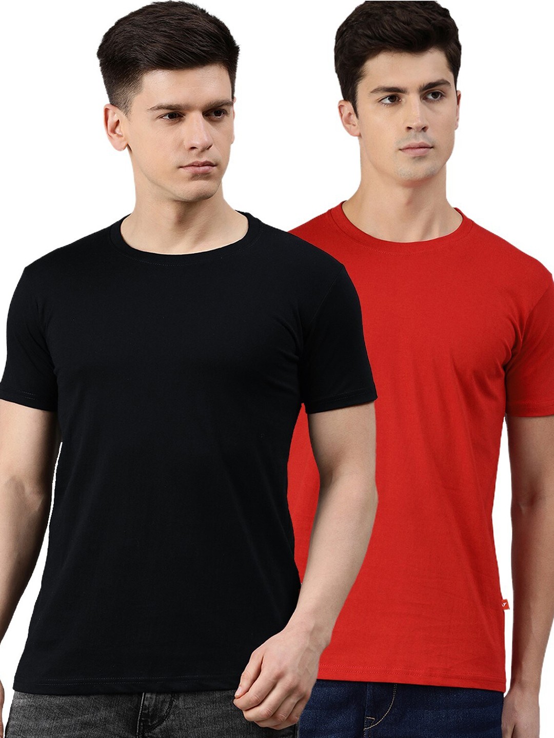 

UNSULLY Men Black & Red Pack Of 2 Training or Gym Pure Cotton T-shirt