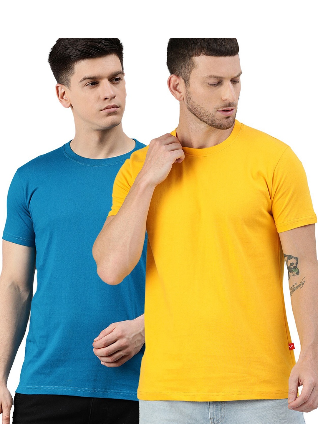 

UNSULLY Men Blue & Yellow Set Of 2 Cotton T-shirt