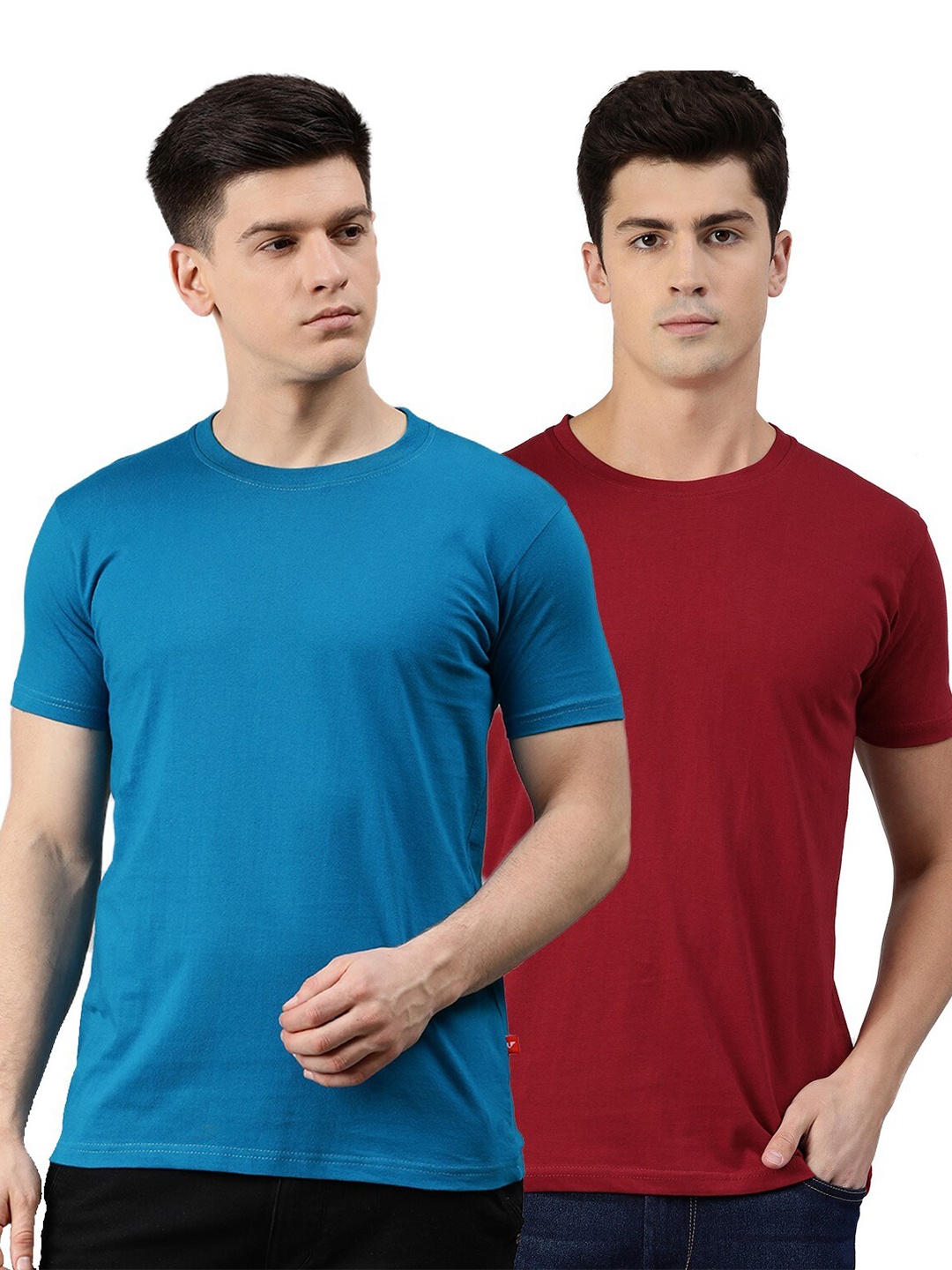

UNSULLY Men Blue & Red Set Of 2 Training or Gym Pure Cotton T-shirt