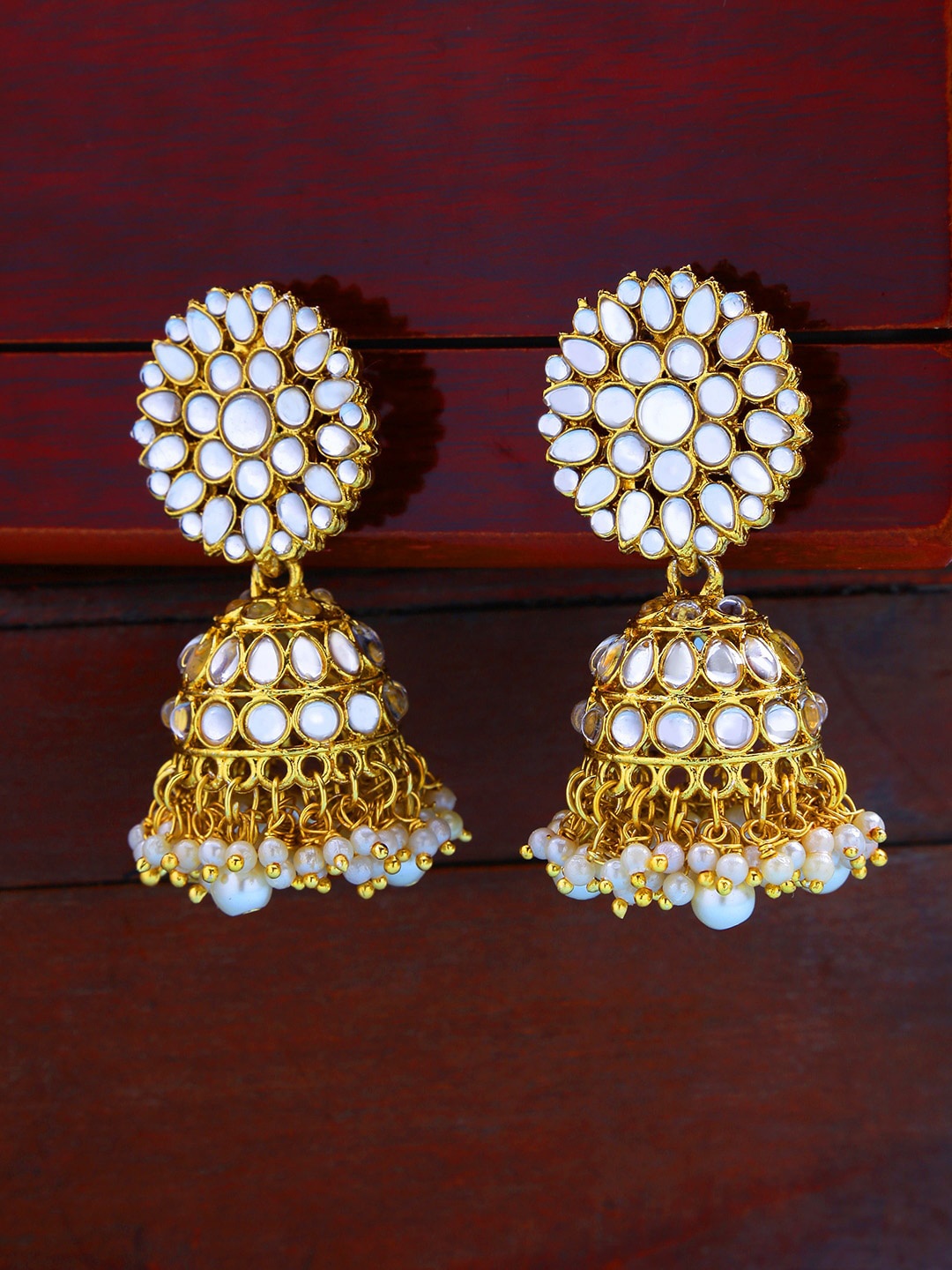 

LIVE EVIL White & Gold-Toned Contemporary Jhumkas Earrings