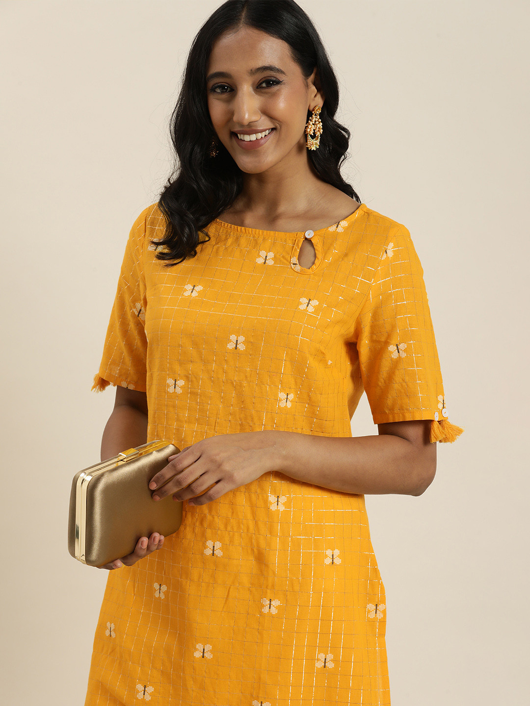 

Taavi Woven Legacy Checked Pure Cotton Straight Kurta, Yellow