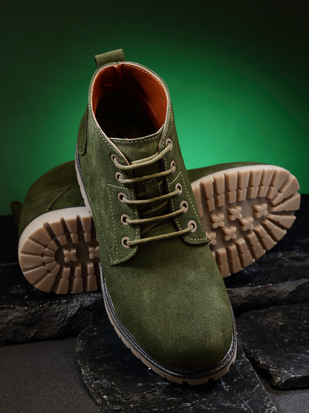 

LOUIS STITCH Men Green Suede High-Top Fashion