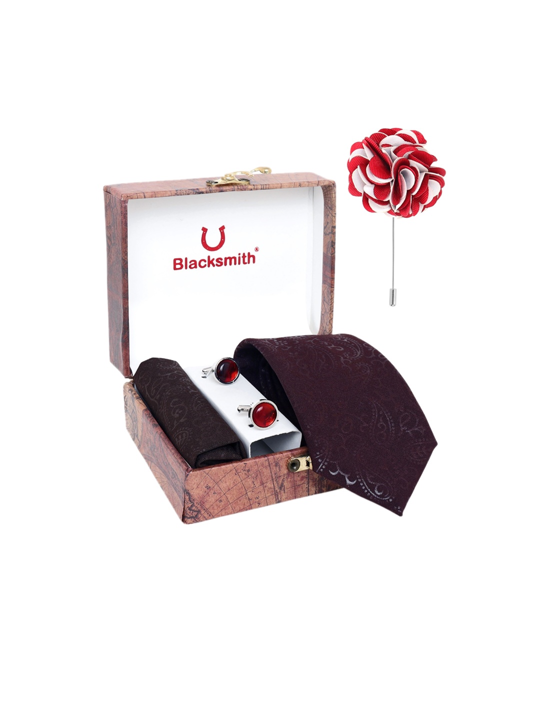 

Blacksmith Men Maroon Printed Accessory Gift Set