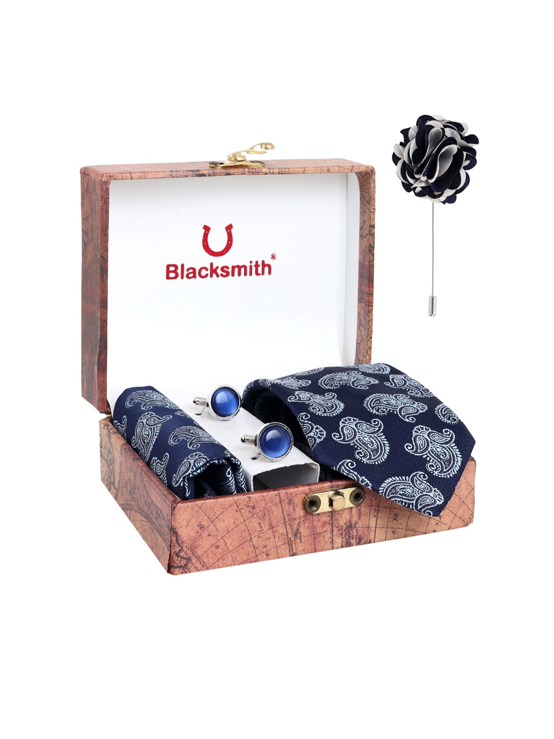 

Blacksmith Men Blue & White Printed Tie Accessory Gift Set