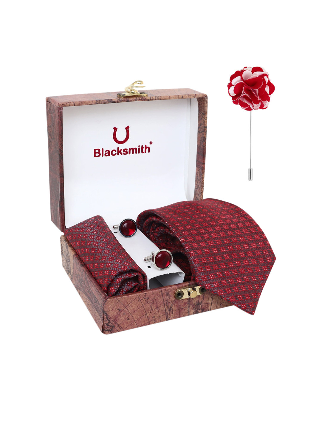 

Blacksmith Men Red Printed Accessory Gift Set