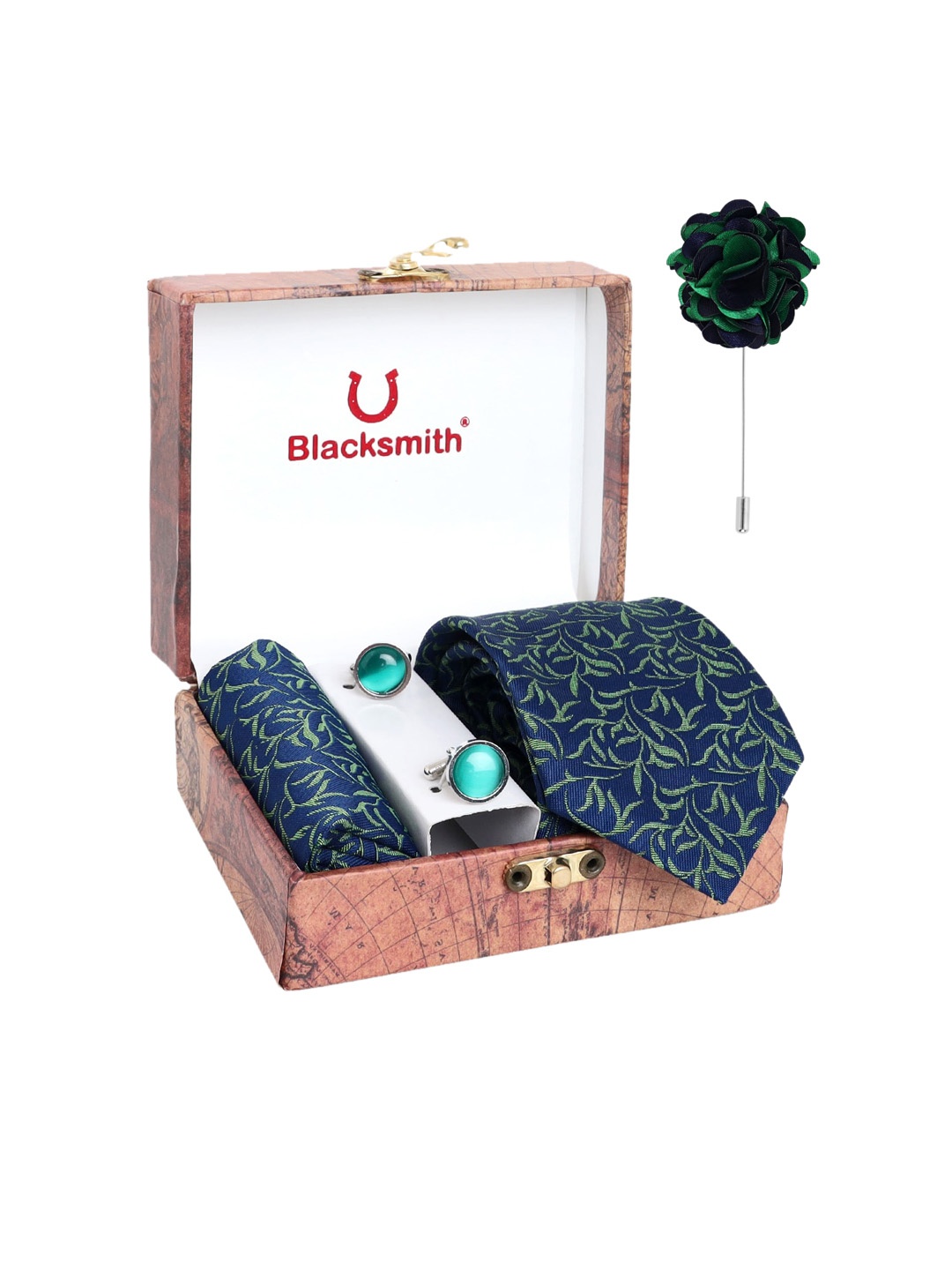 

Blacksmith Men Blue & Green Printed Accessory Gift Set
