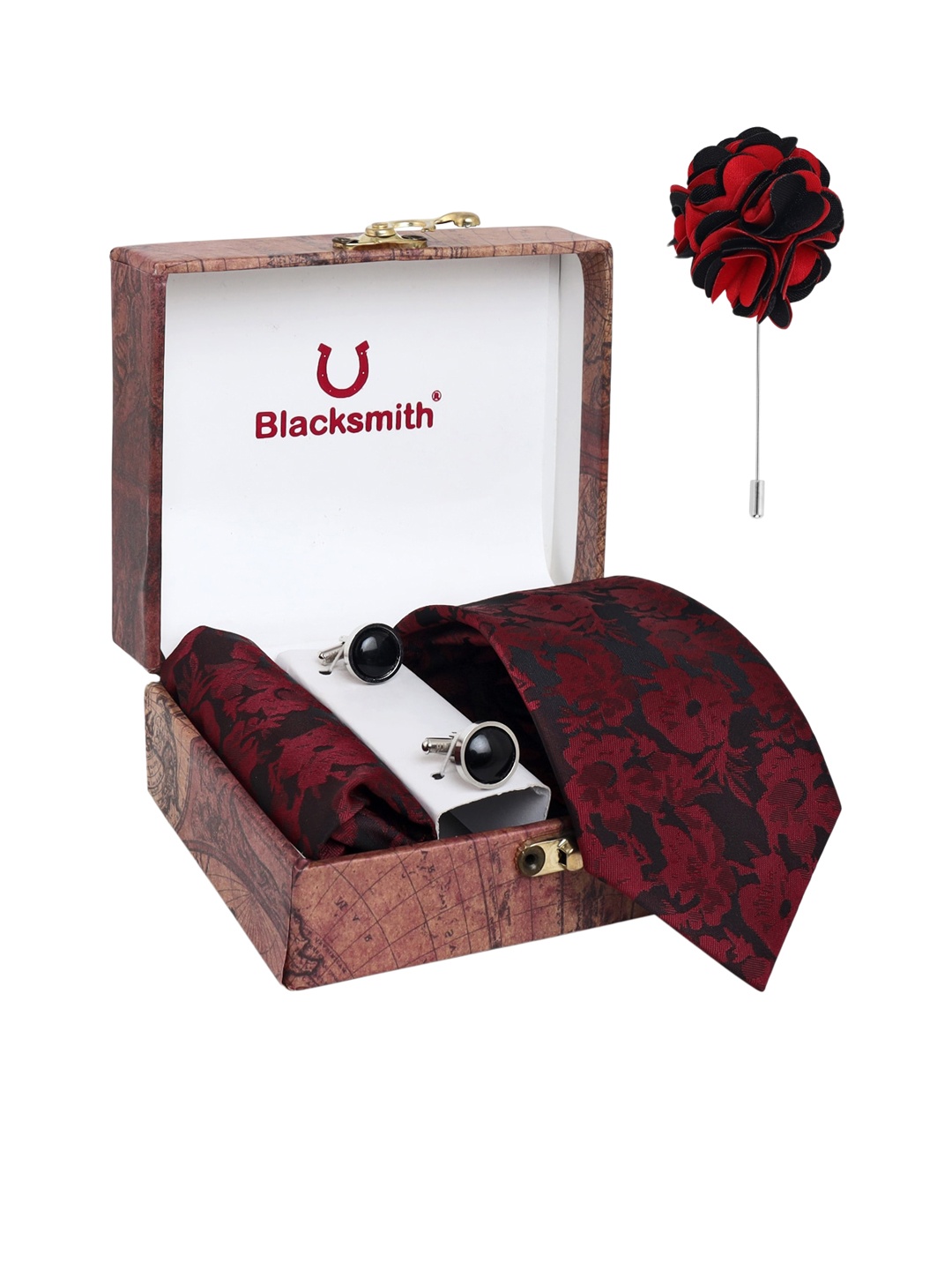 

Blacksmith Men Black & Red Printed Accessory Gift Set