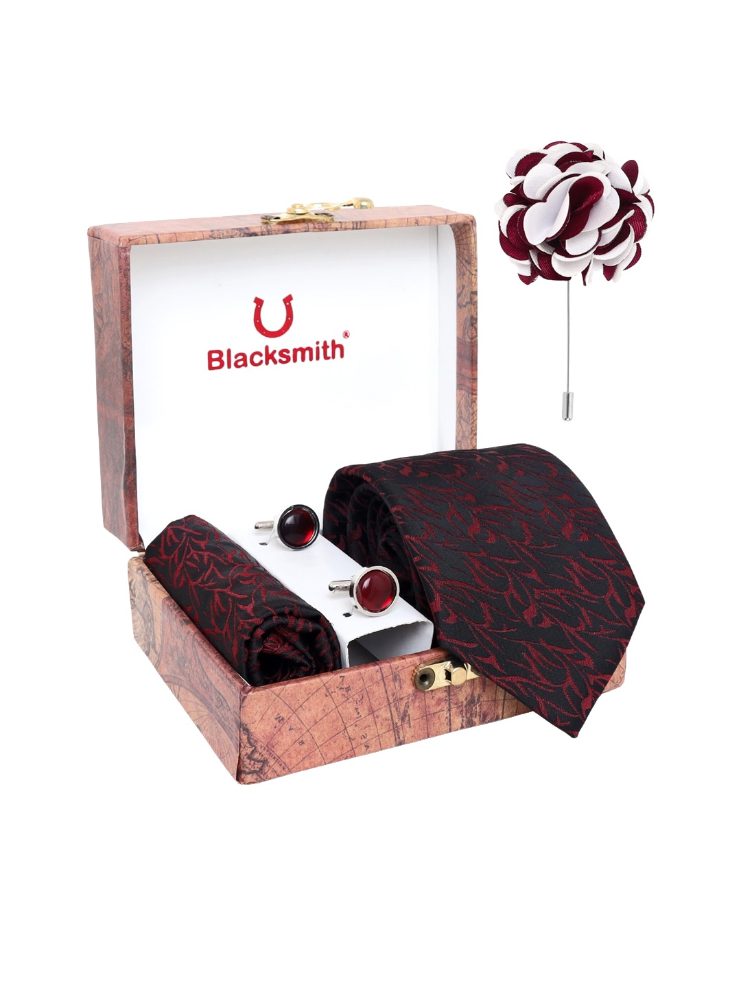 

Blacksmith Men Black & Red Printed Tie Accessory Gift Set