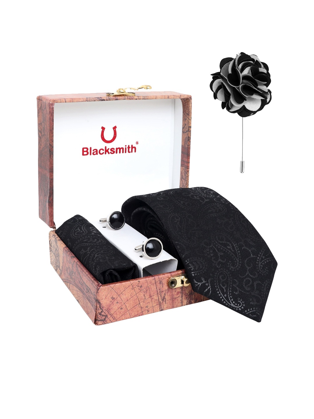

Blacksmith Men Black Paisley Printed Accessory Gift Set