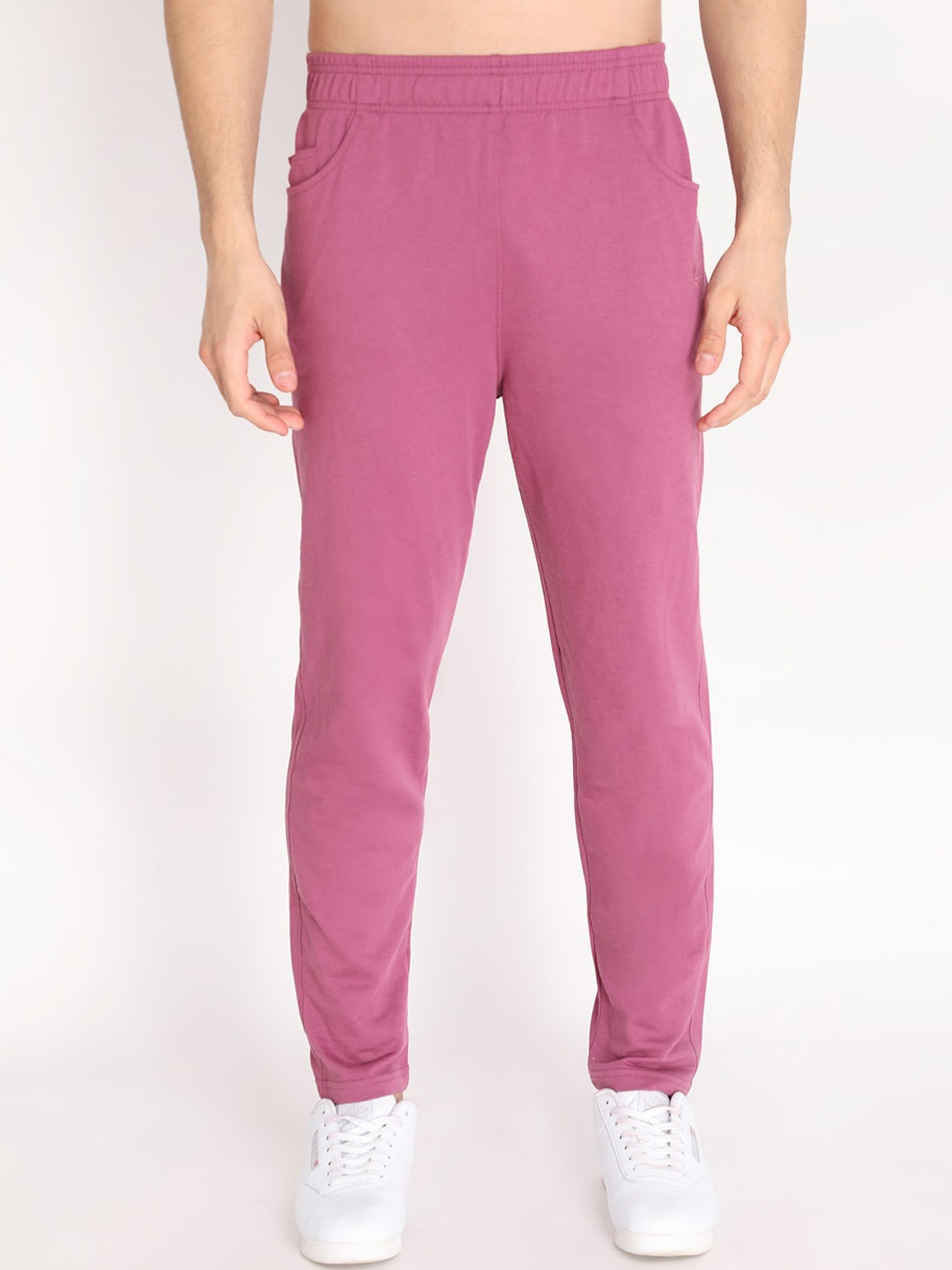 

CHKOKKO Men Pink Solid Cotton Track Pants