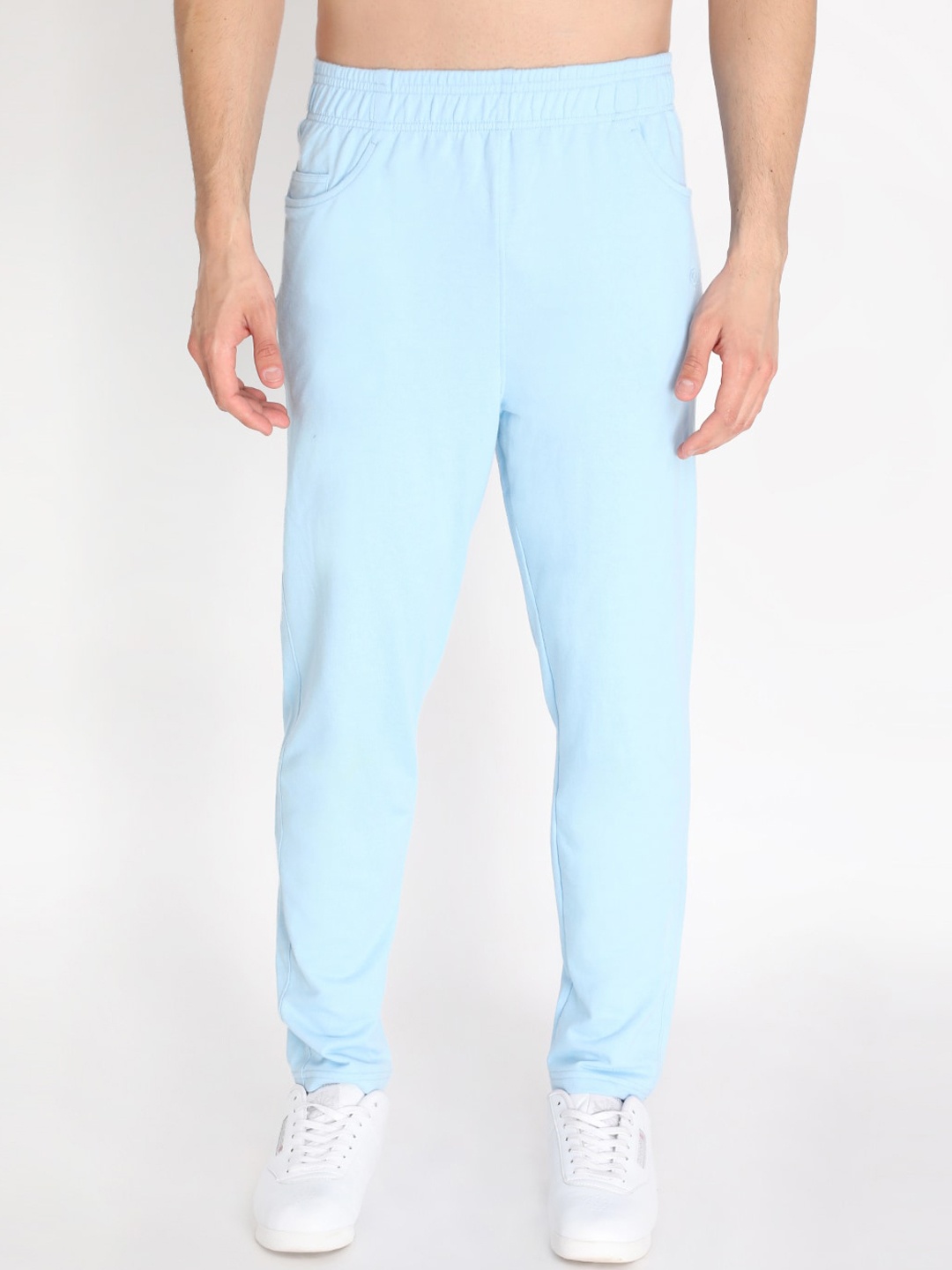 

CHKOKKO Men Blue Solid Cotton Regular Fit Track Pants