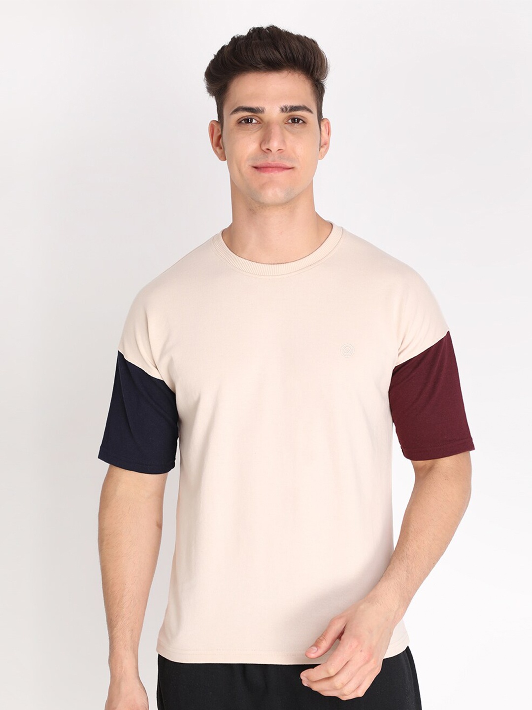 

CHKOKKO Men Beige Colourblocked Outdoor Cotton T-shirt