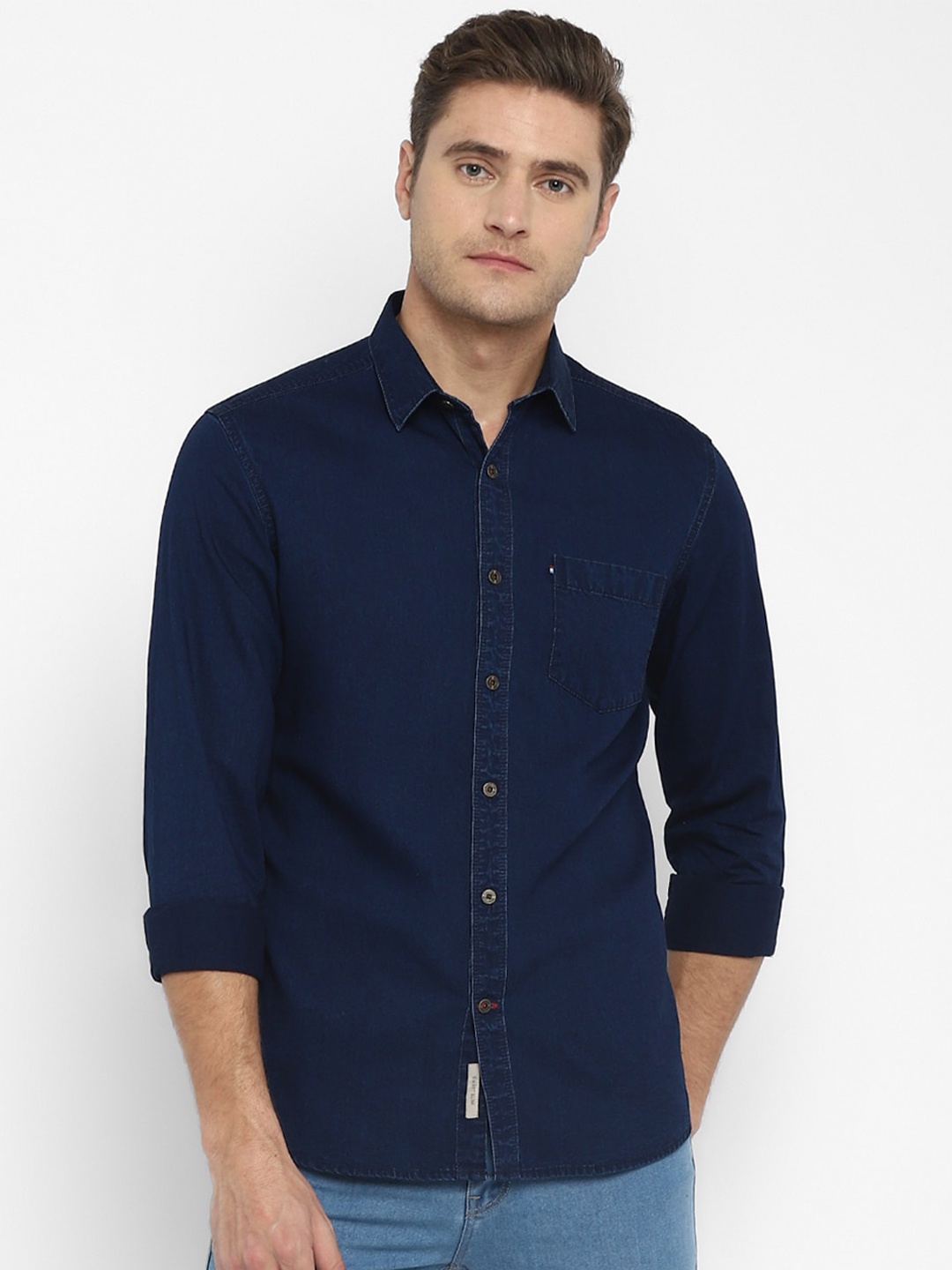 

Red Chief Men Blue Solid Cotton Casual Shirt