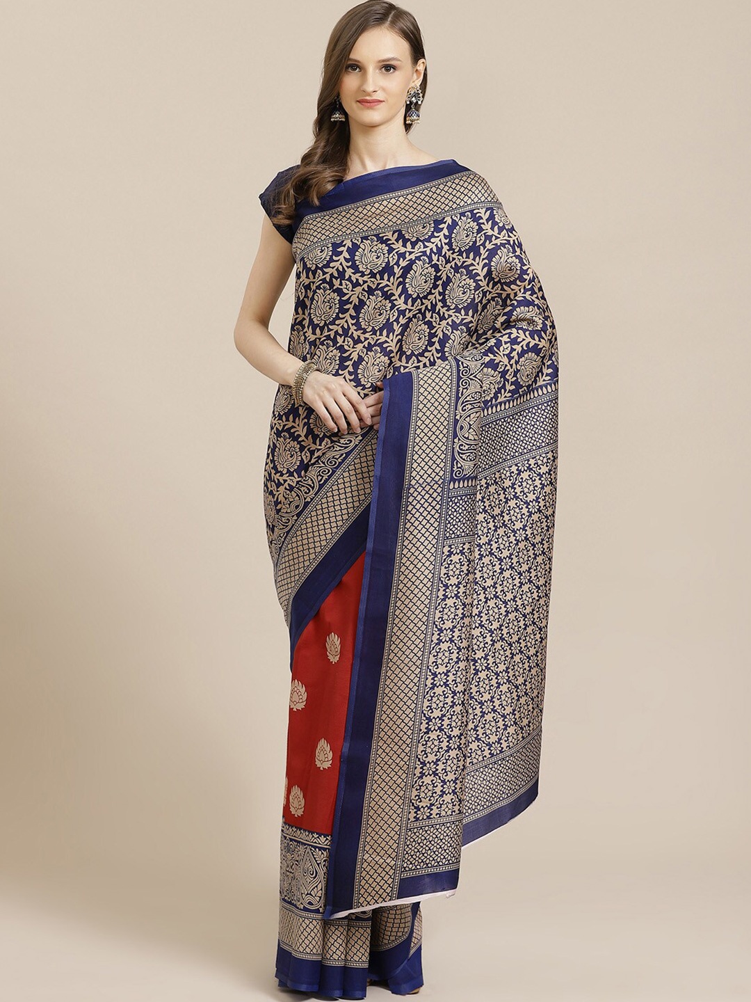 

KALINI Navy Blue Woven Design Art Silk Mysore Silk Saree