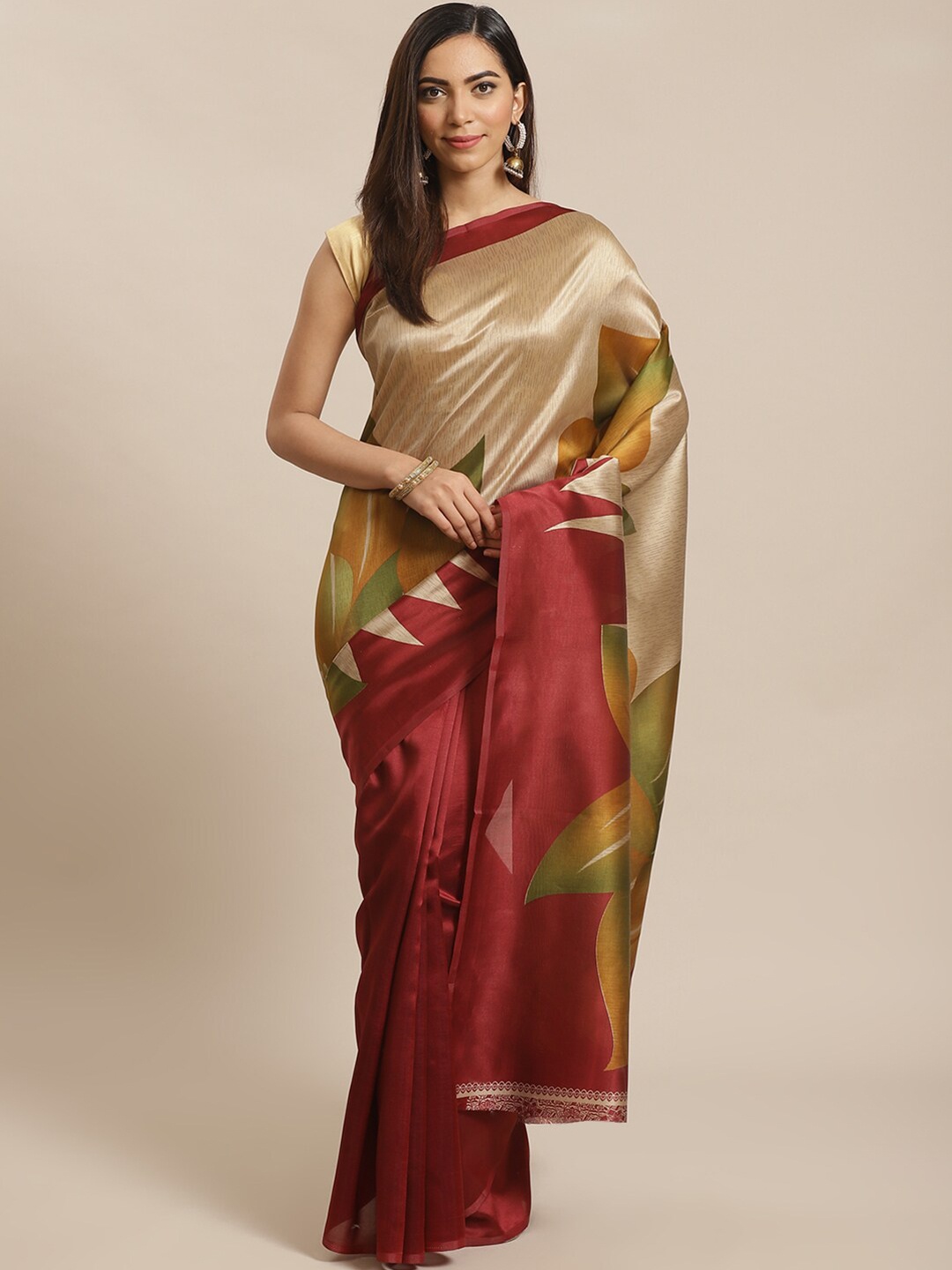 

KALINI Maroon Floral Art Silk Mysore Silk Saree