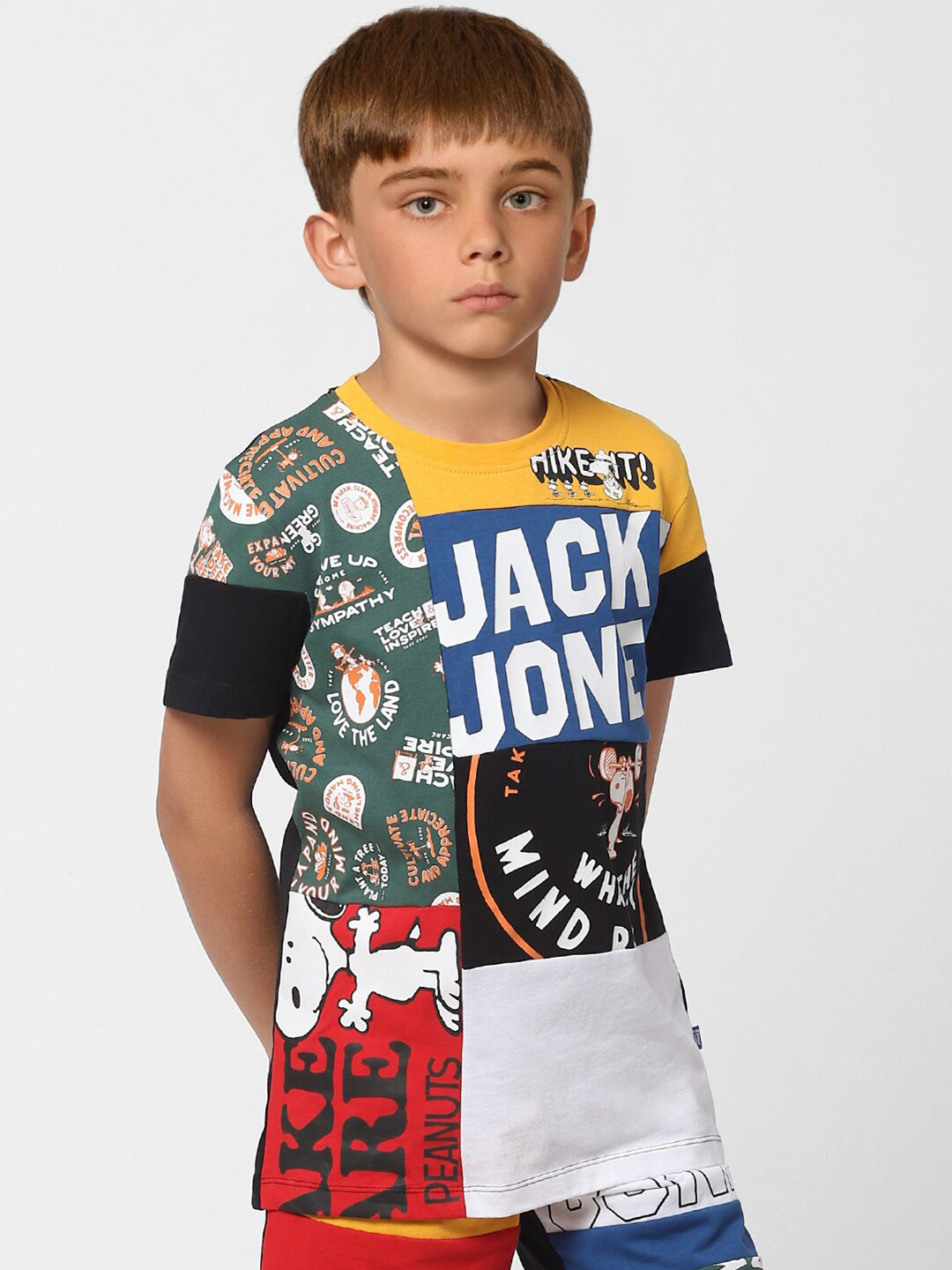 

Jack & Jones Boys Yellow & White Typography Printed Cotton T-shirt