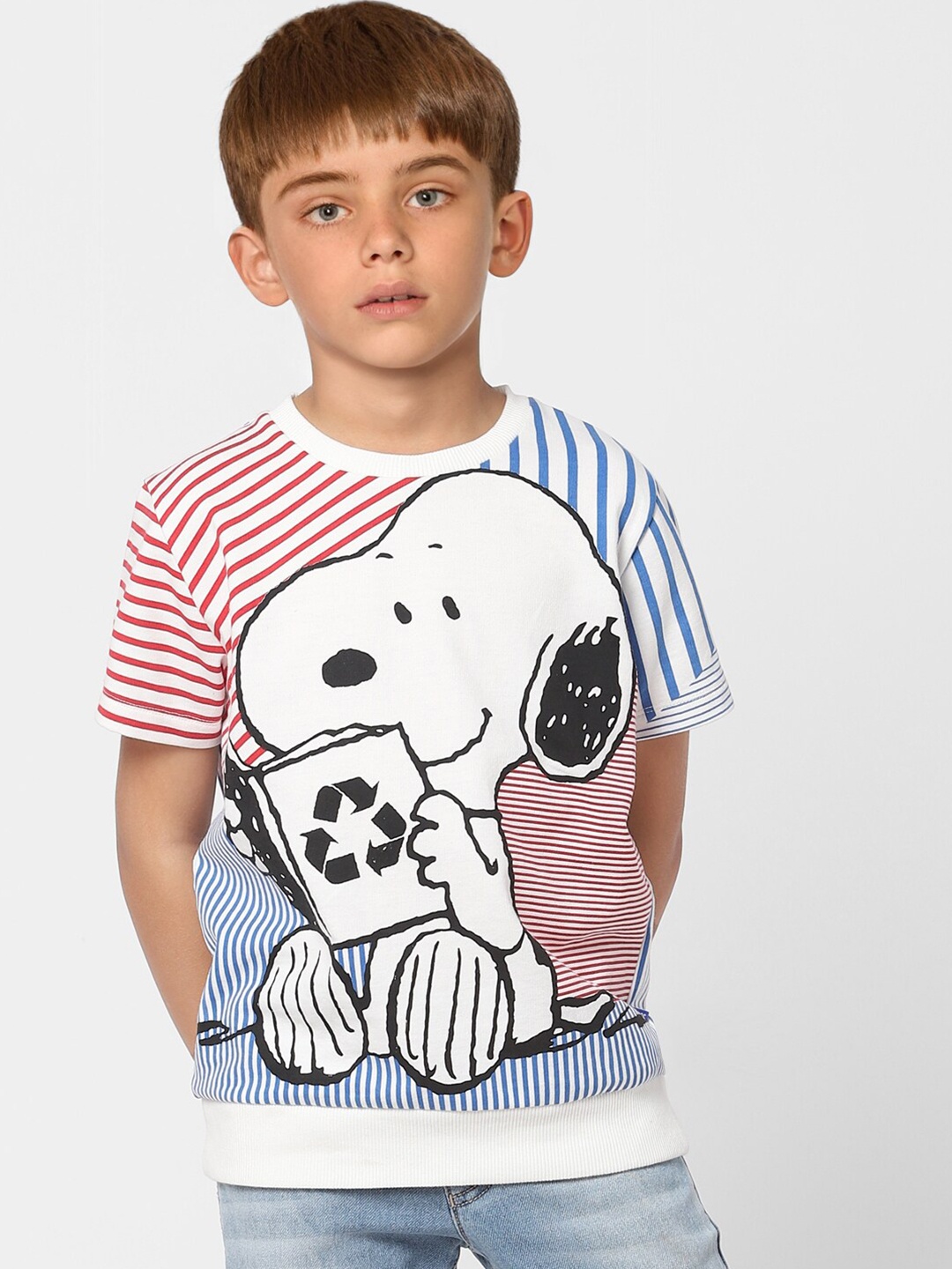 

Jack & Jones Boys White & Blue Peanuts Printed Cotton T-shirt