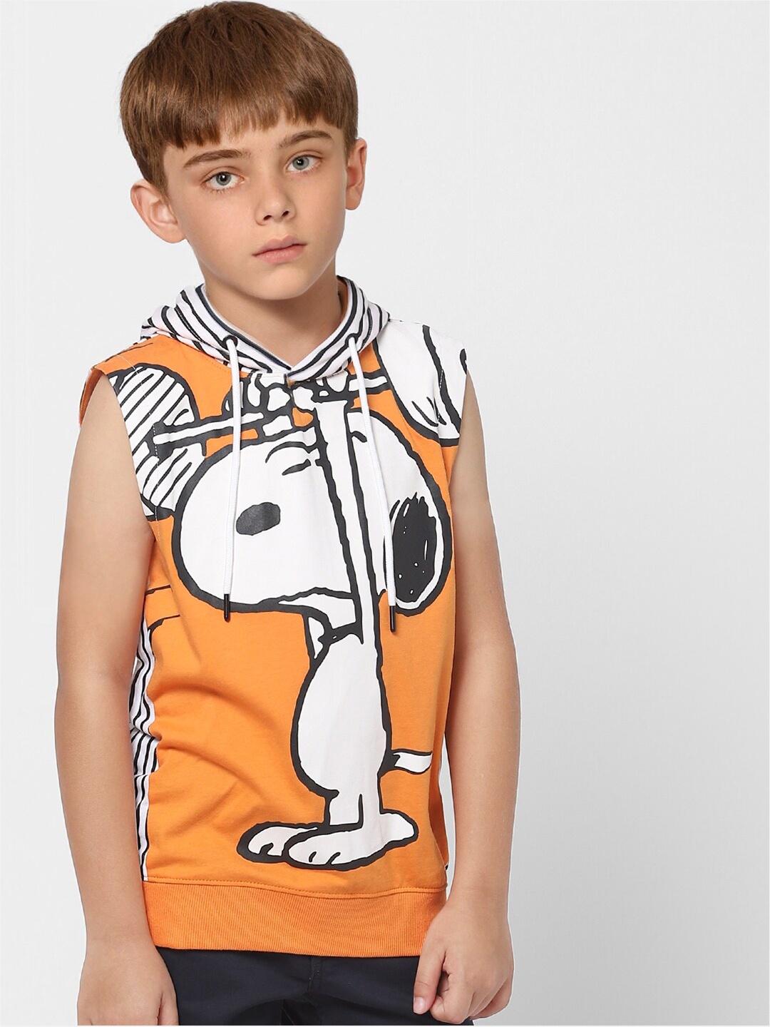 Jack & Jones Boys Orange Printed Hooded Cotton T-shirt
