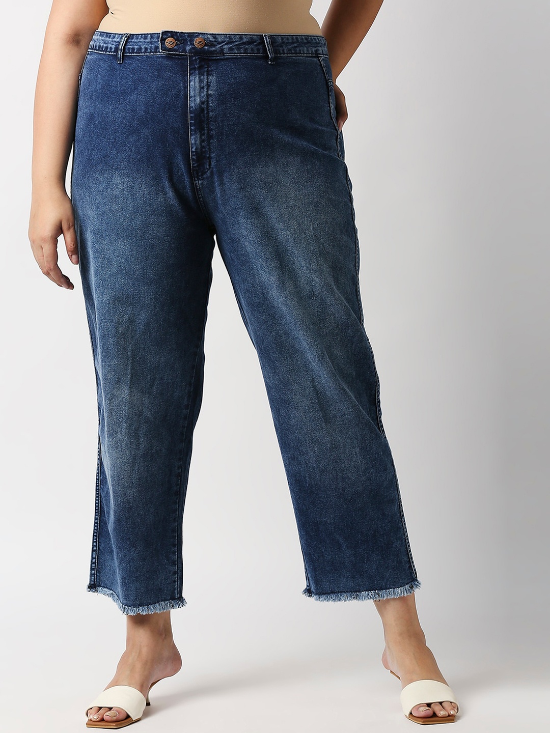 

High Star Women Plus Size Blue Wide Leg High-Rise Stretchable Jeans
