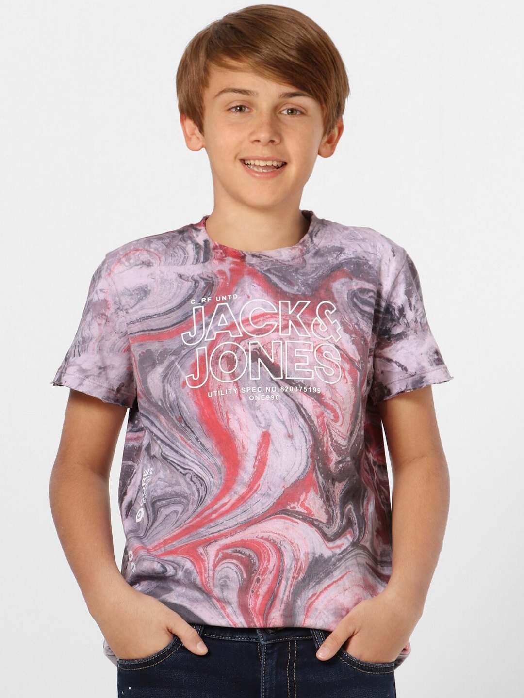 

Jack & Jones Boys Black & Pink Brand Logo Printed Cotton T-shirt