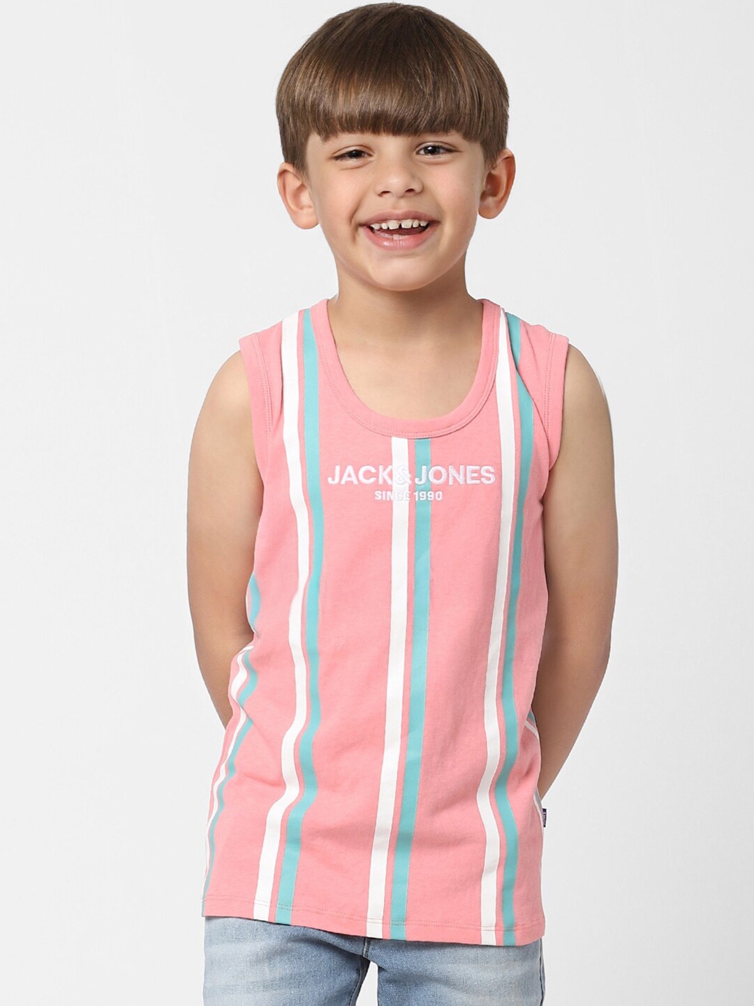 

Jack & Jones Boys Pink Striped Cotton T-shirt