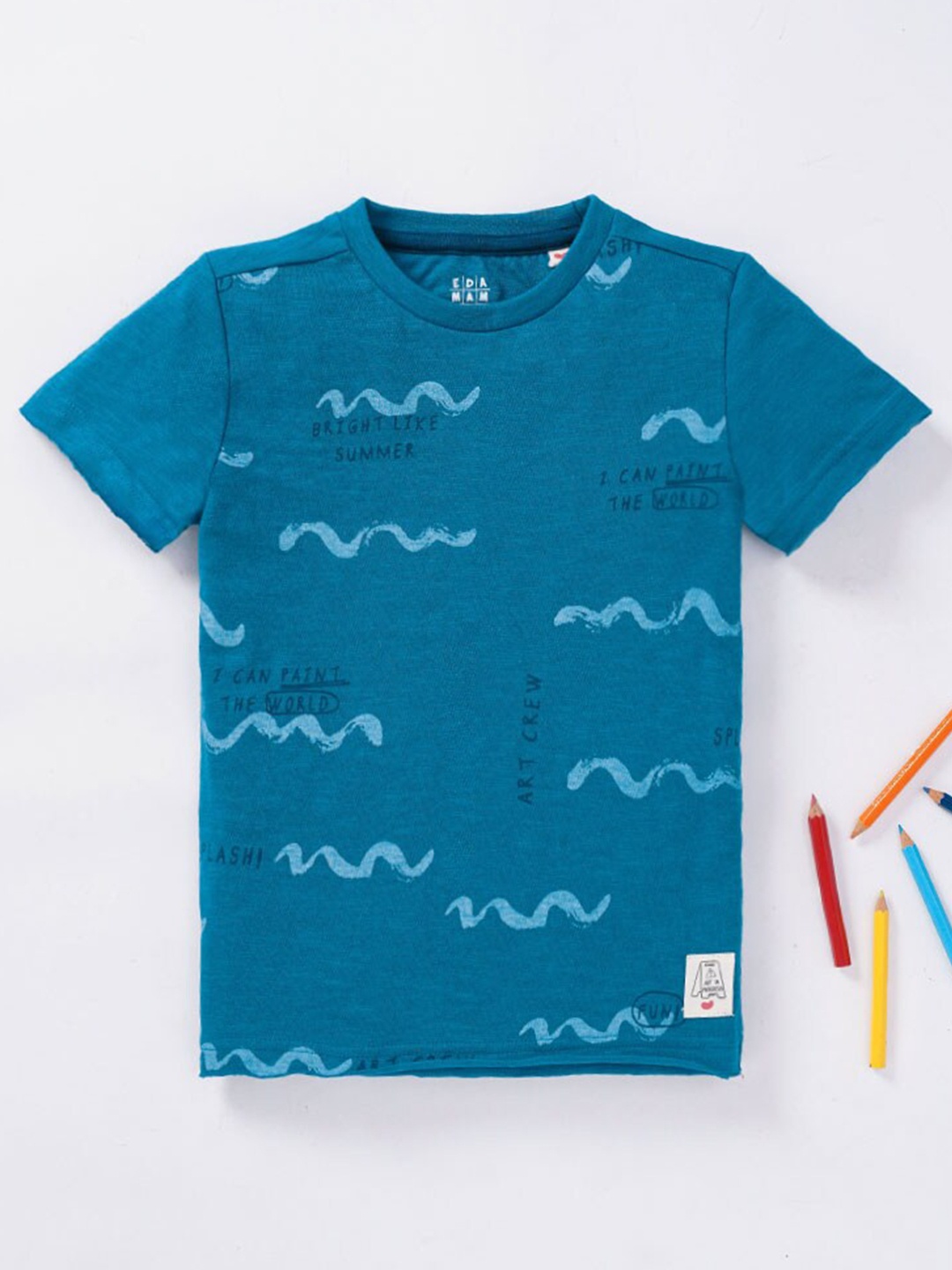

Ed-a-Mamma Boys Blue Printed Pure Cotton T-shirt