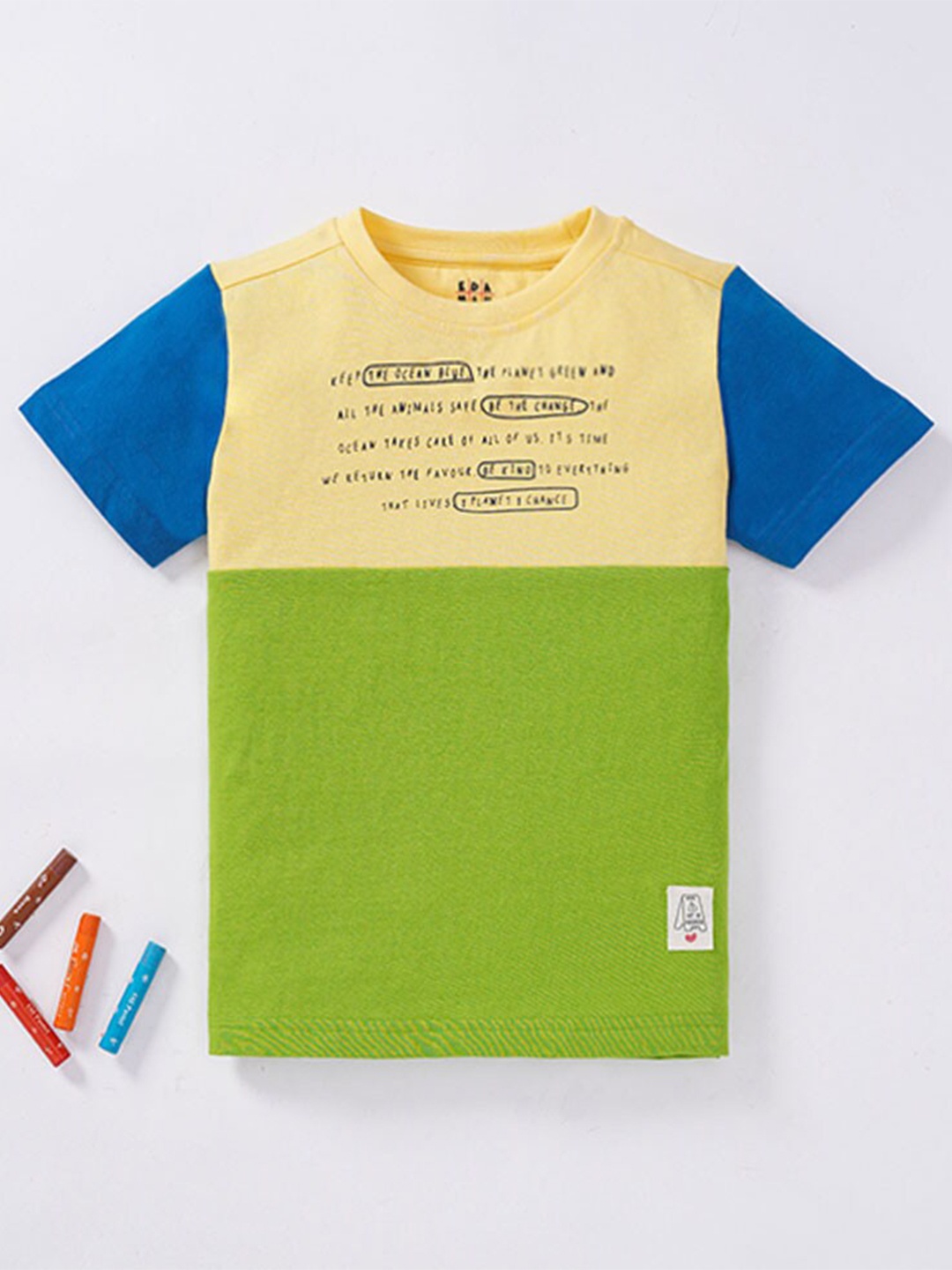 

Ed-a-Mamma Boys Green &Yellow Colourblocked T-shirt