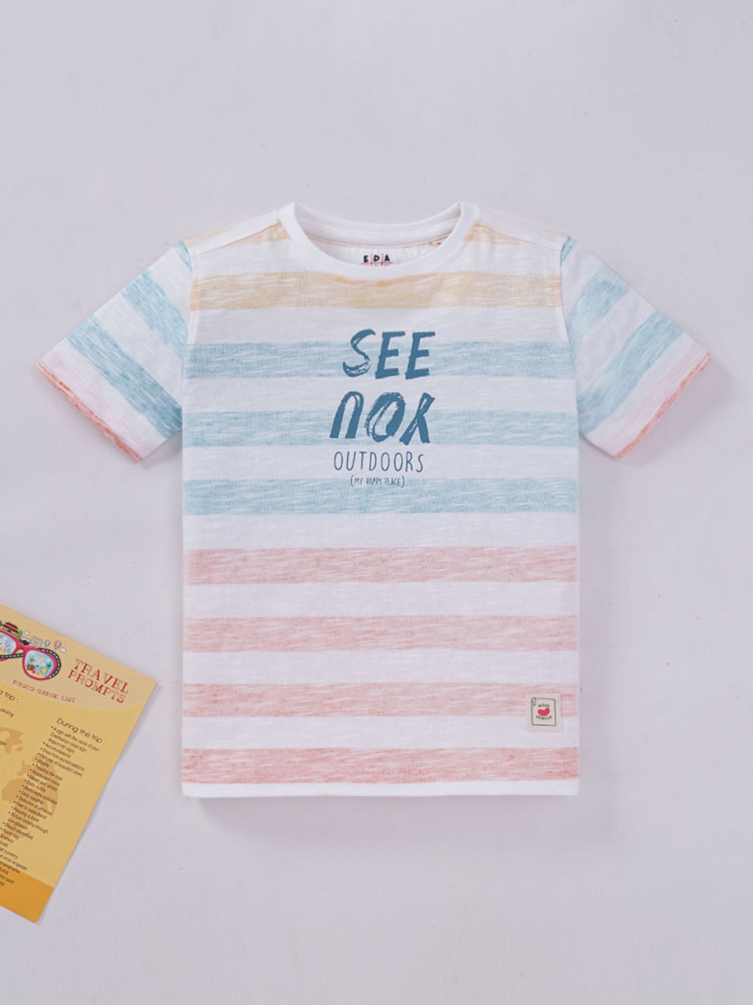 

Ed-a-Mamma Boys White & Blue Striped Pure Cotton T-shirt