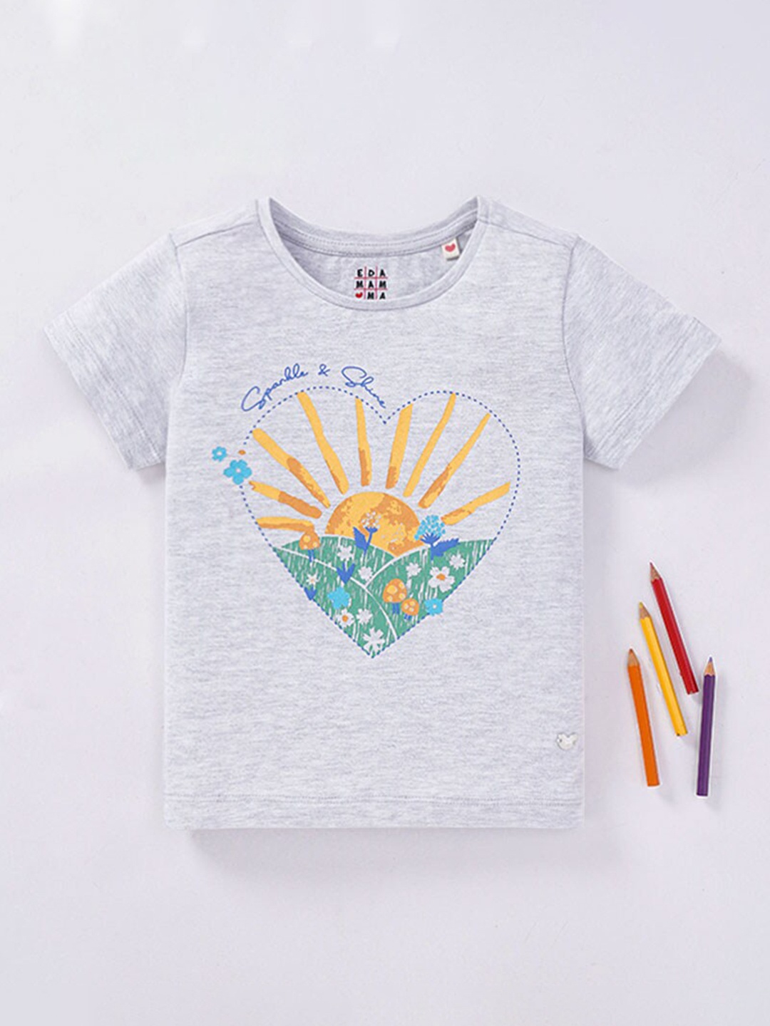 

Ed-a-Mamma Girls Grey Printed Cotton T-shirt