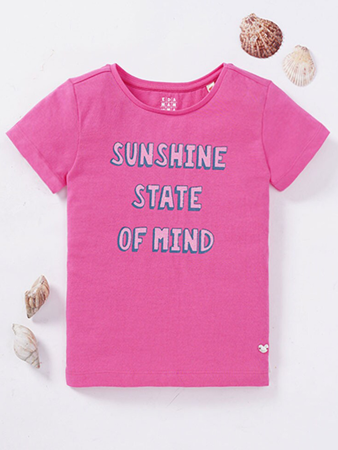 

Ed-a-Mamma Girls Pink Typography Printed Pure Cotton T-shirt