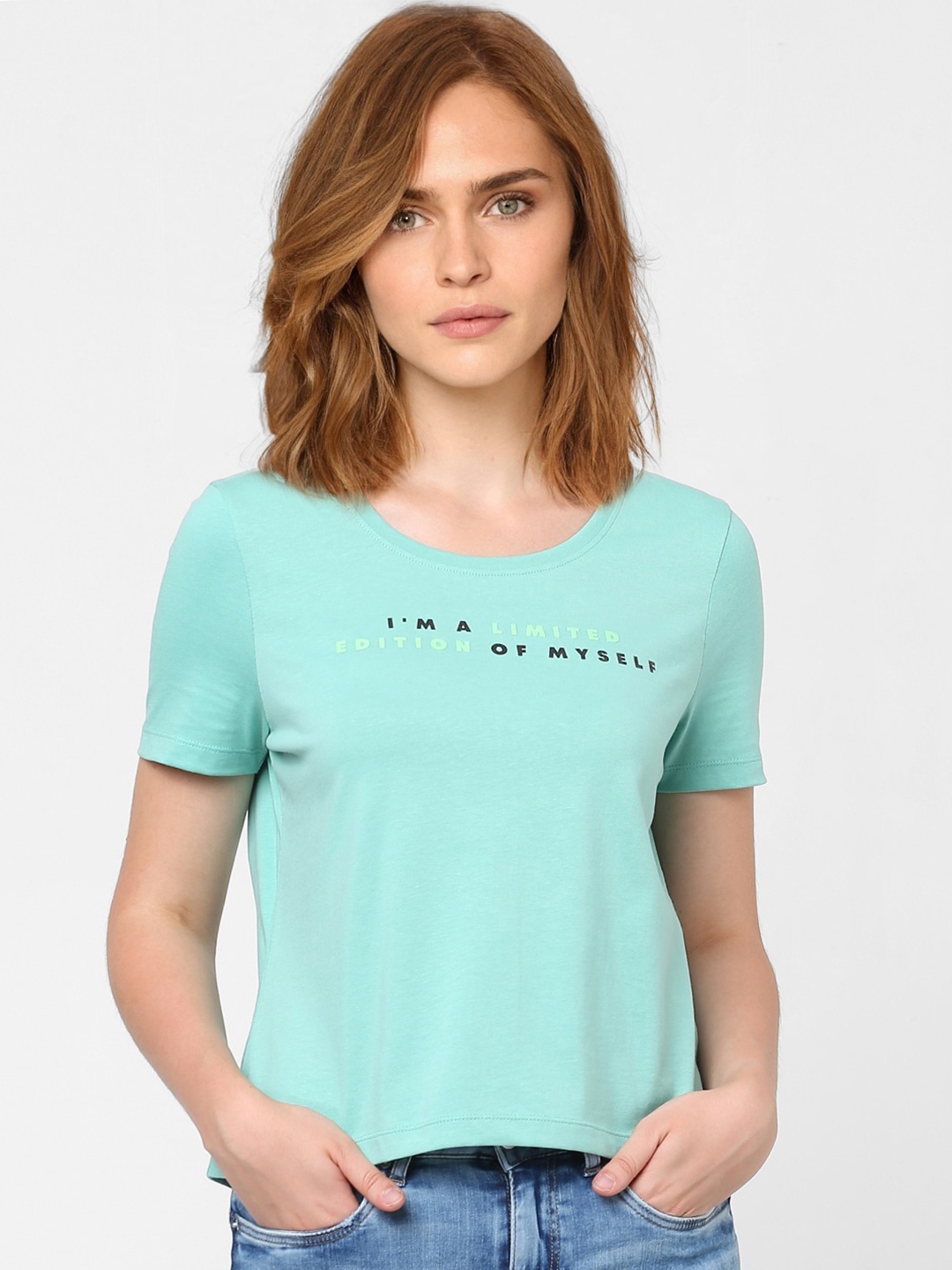 

Vero Moda Women Green Typography Printed T-shirt