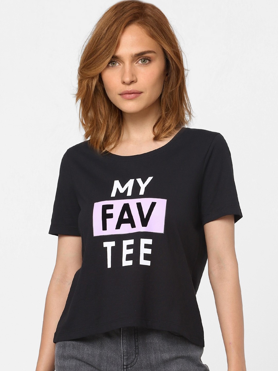 

Vero Moda Women Black Typography Printed Cotton T-shirt