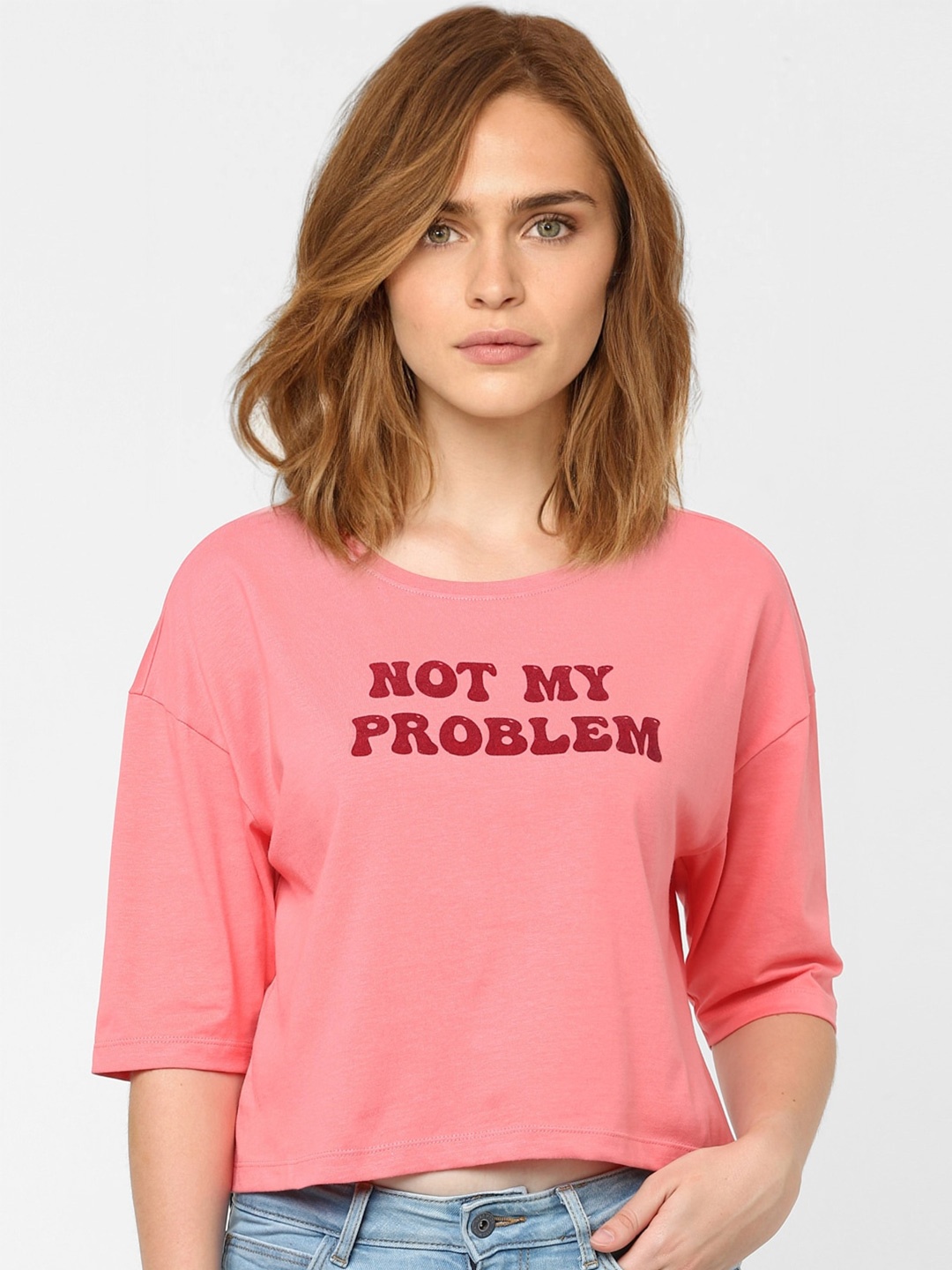 

Vero Moda Women Rose Typography Printed Cotton T-shirt