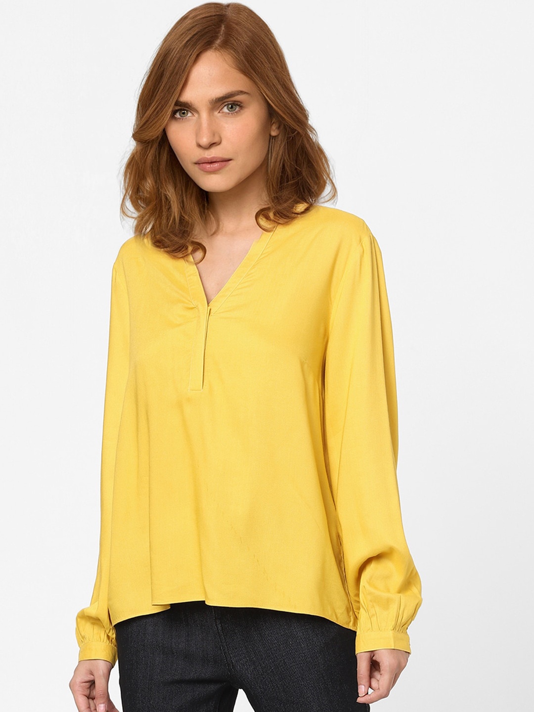 

Vero Moda Women Yellow Mandarin Collar Top