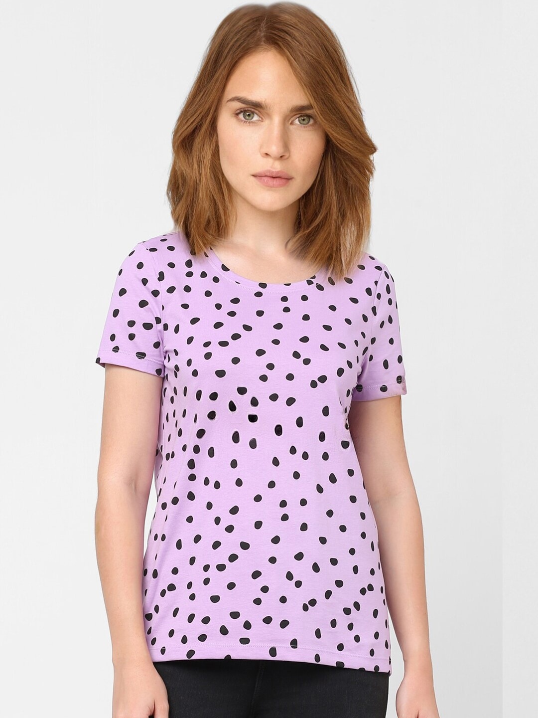 

Vero Moda Women Lavender & Black Printed T-shirt