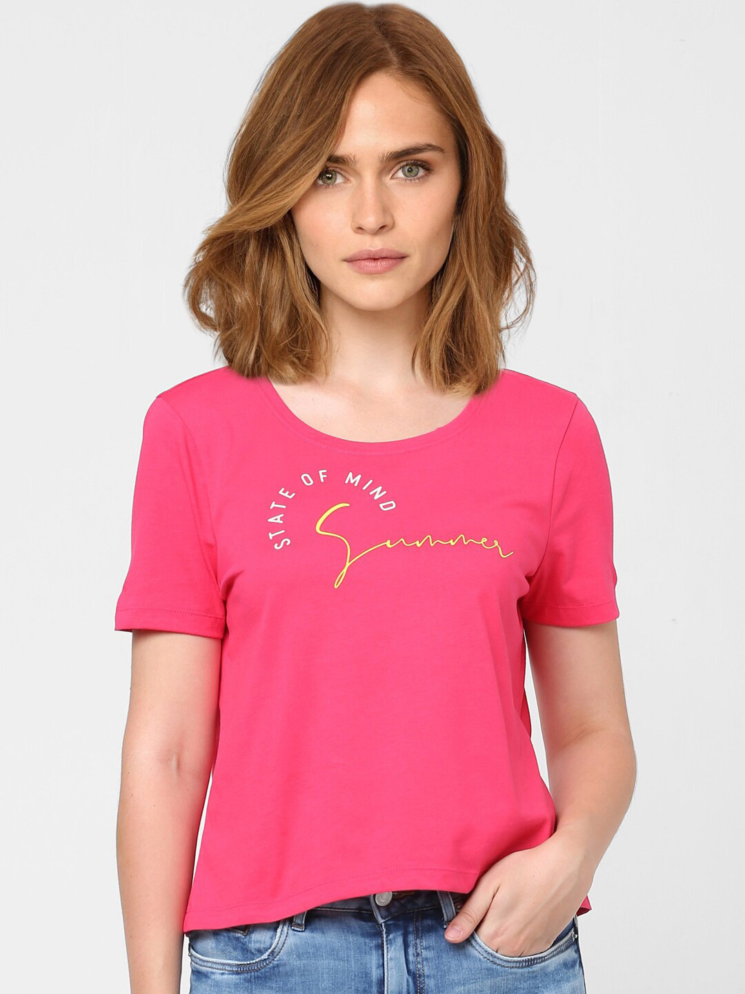 

Vero Moda Women Pink Typography Printed Cotton T-shirt