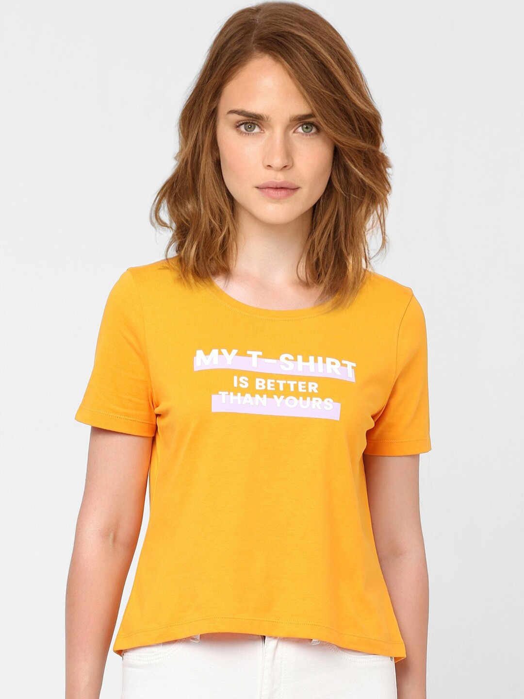 

Vero Moda Yellow Typography Printed T-shirt