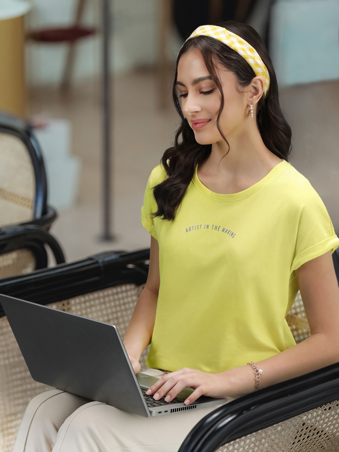 

Vero Moda Women Yellow Cotton T-shirt