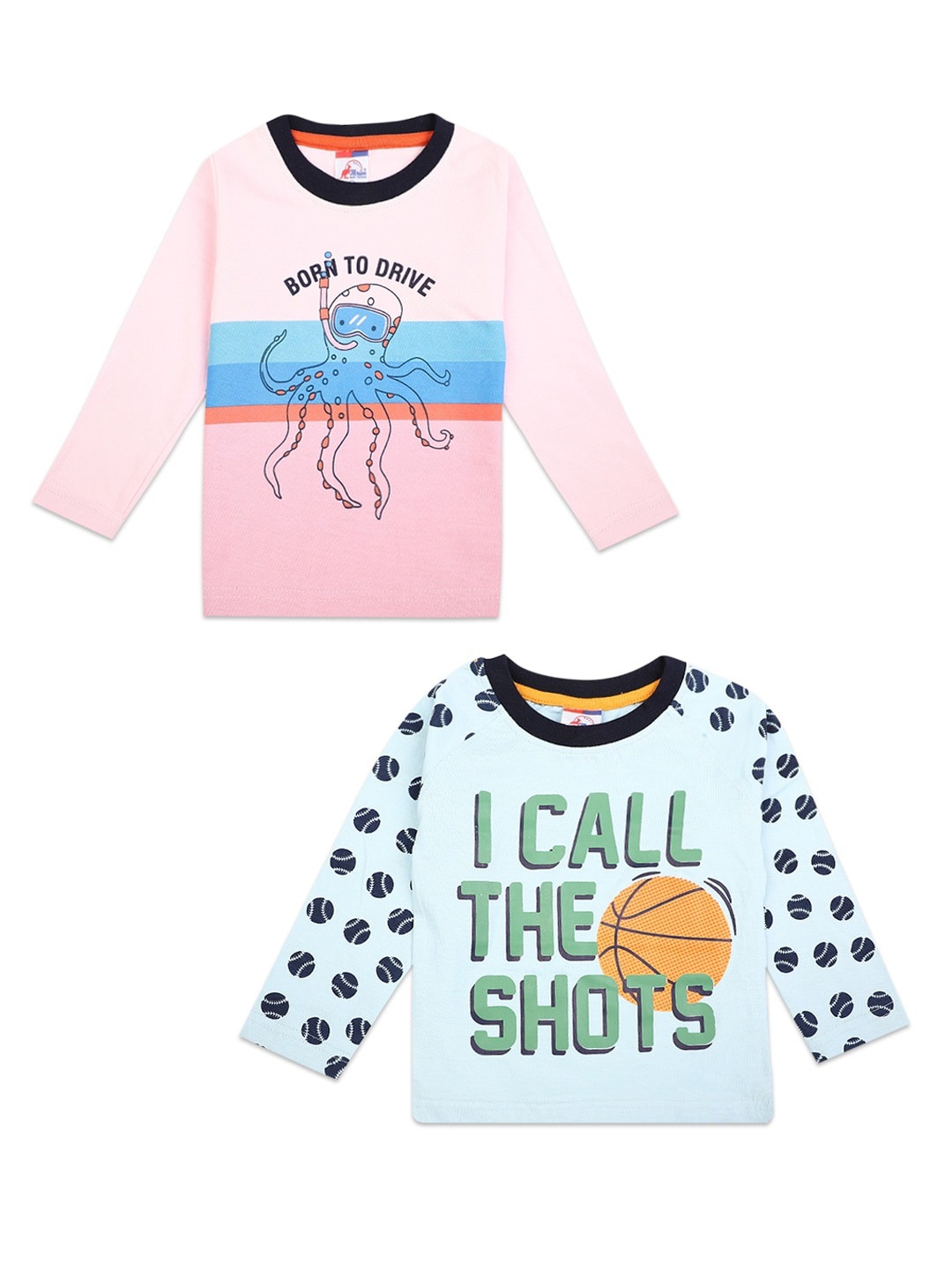 V-Mart Boys Pack Of 2 Pink & Blue Typography Printed T-shirt