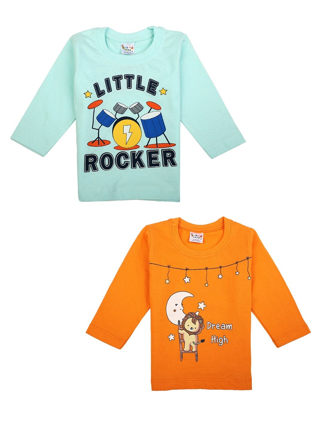 

V-Mart Boys Green & Orange Pack Of 2 Printed Applique T-shirts
