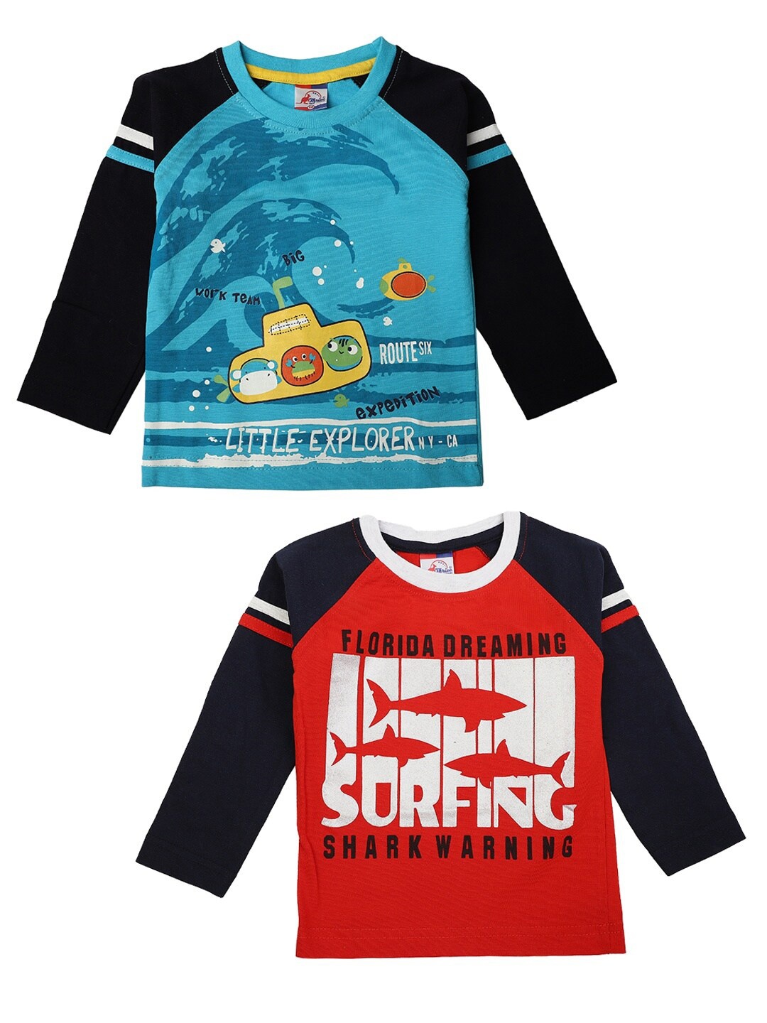 

V-Mart Boys Pack of 2 Red & Blue Typography Printed T-shirts