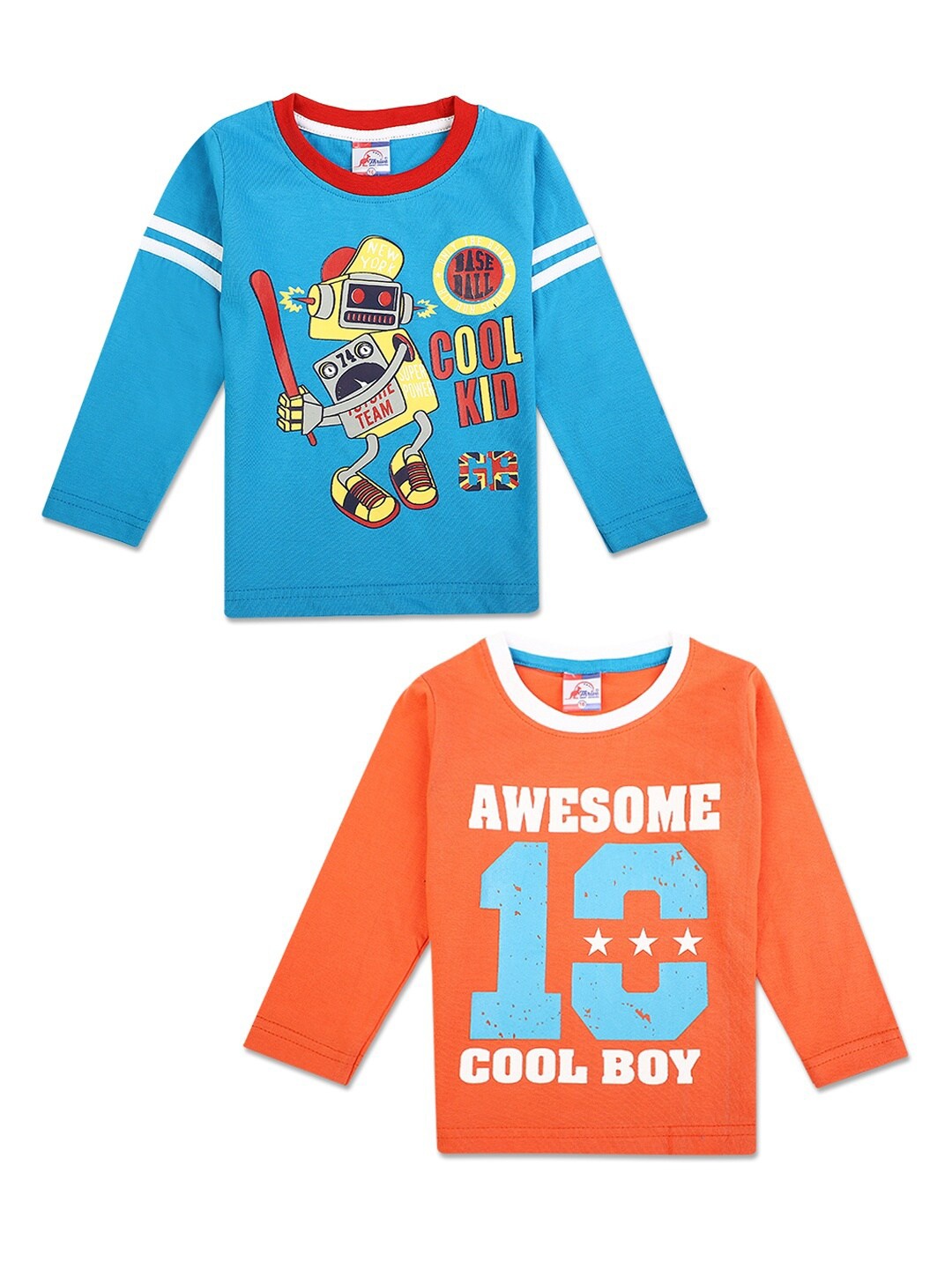 

V-Mart Kids Pack Of 2 Typography Printed Full Sleeves T-shirt, Blue